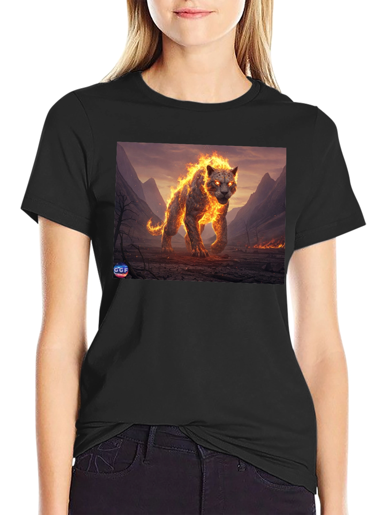 Fiery Panther Graphic Tee - Black Cotton Blend