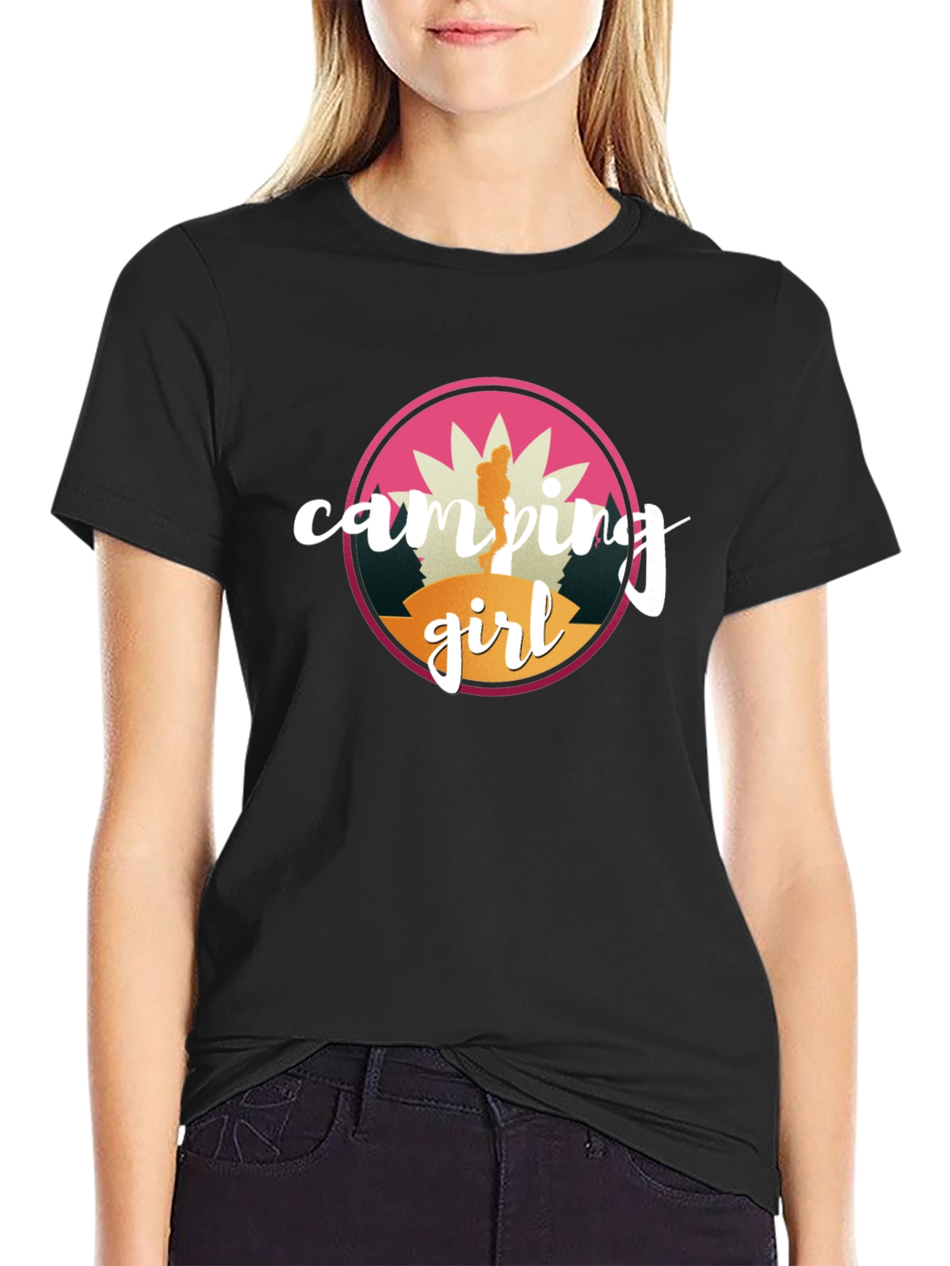 Camping Girl Graphic Tee - Black