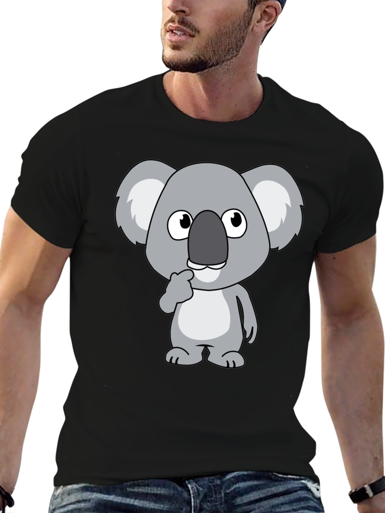 Koala Graphic Tee - Black Cotton Casual Shirt