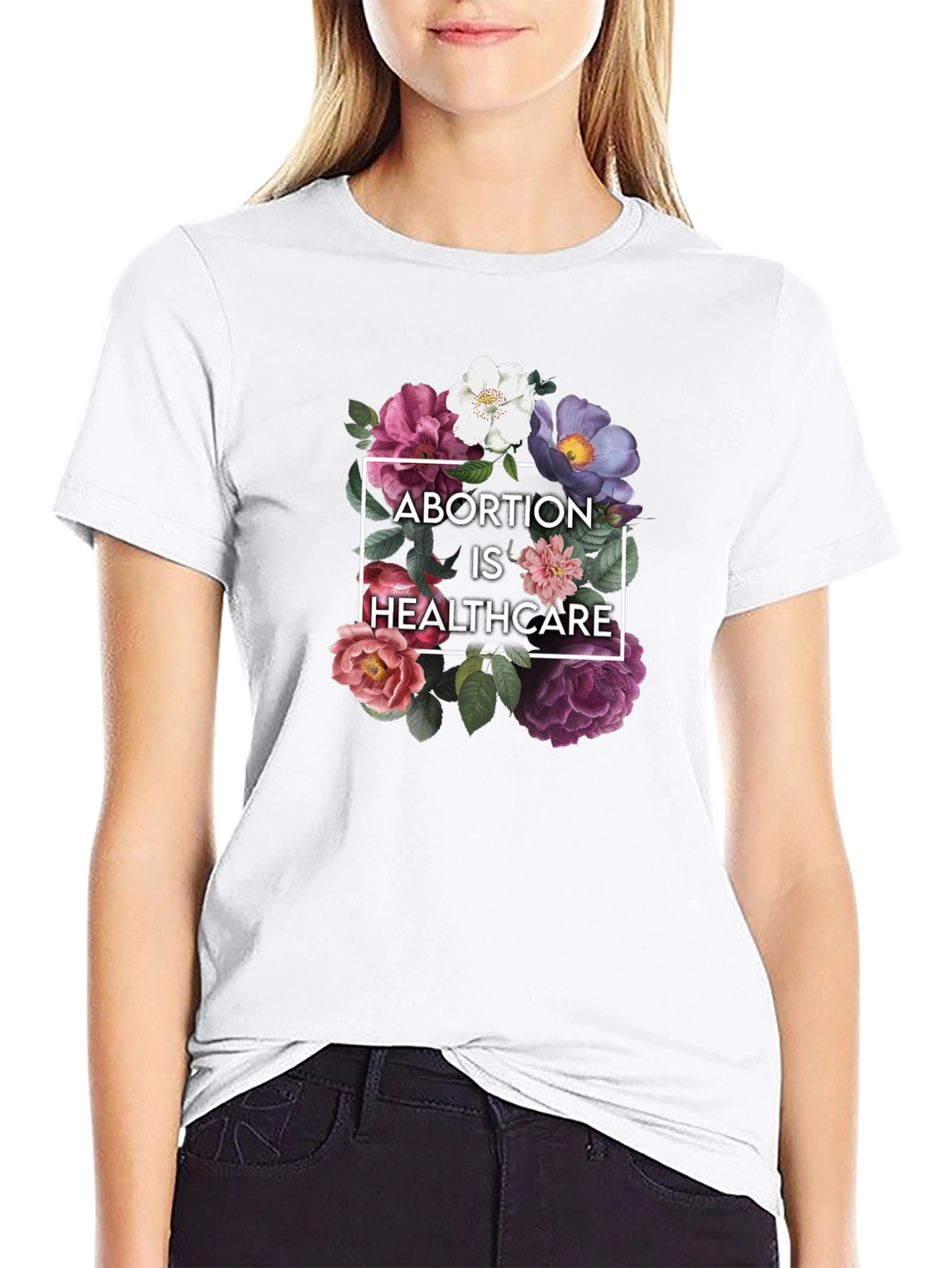 Floral Abortion is Healthcare Black T-Shirt