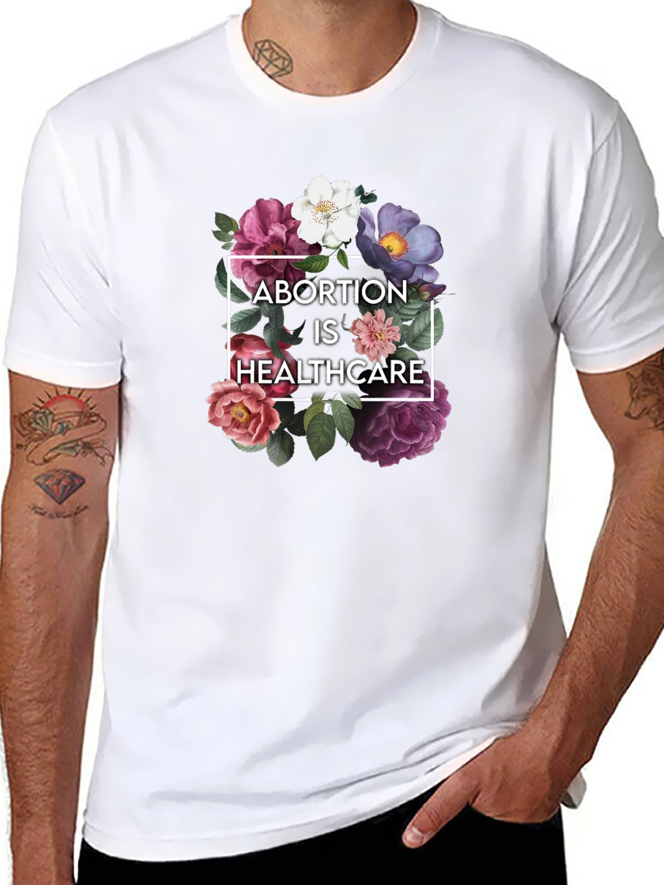 Floral Abortion is Healthcare Black T-Shirt