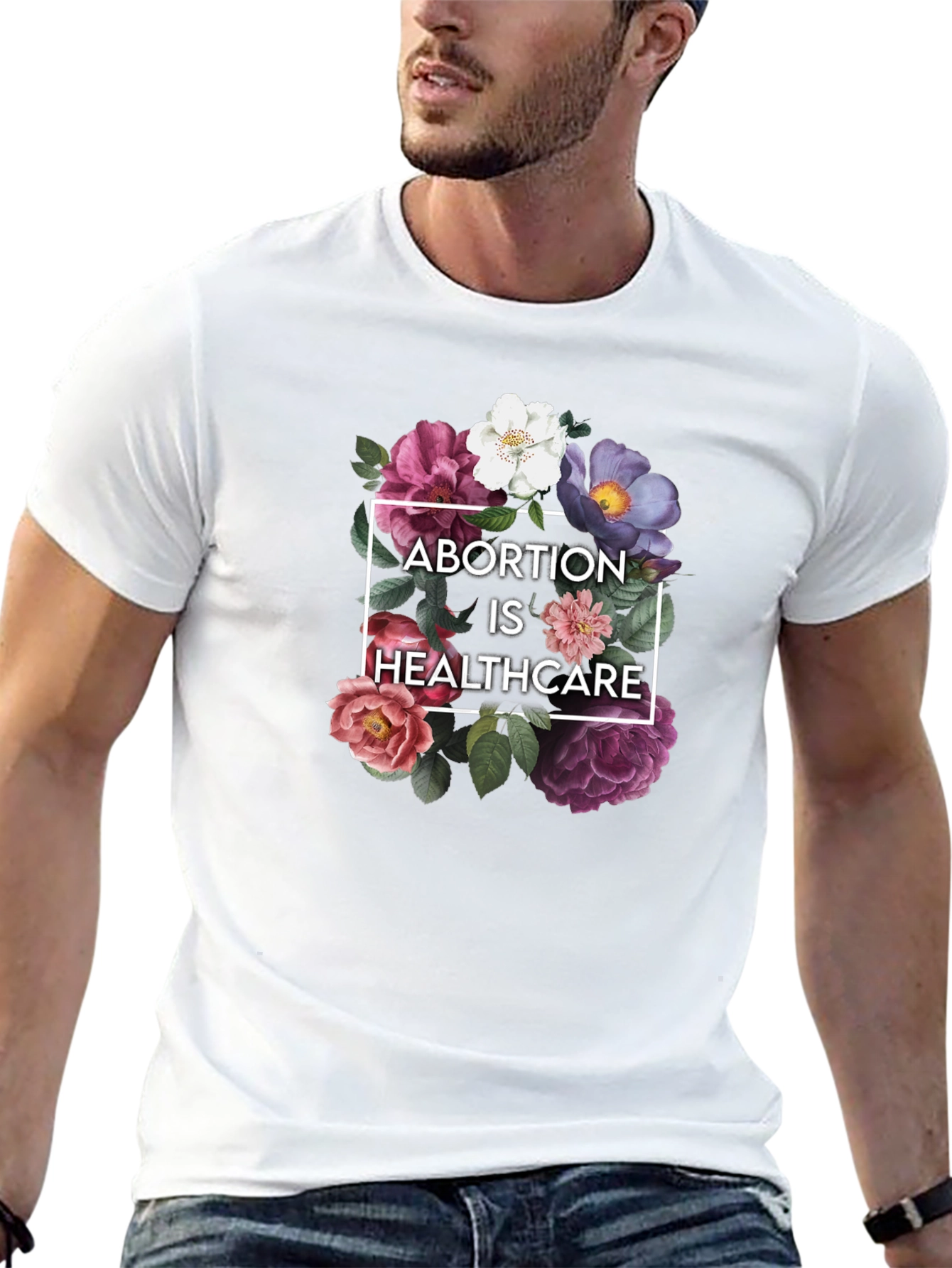 Floral Abortion is Healthcare Black T-Shirt