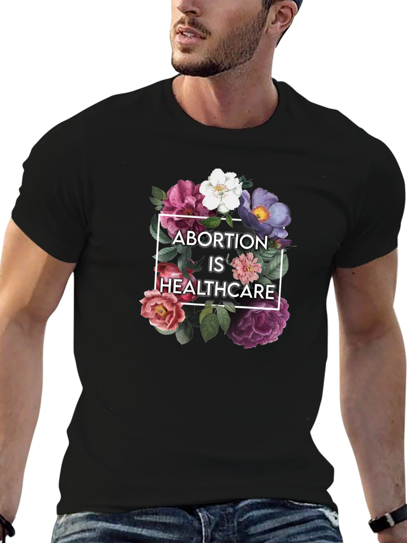 Floral Abortion is Healthcare Black T-Shirt