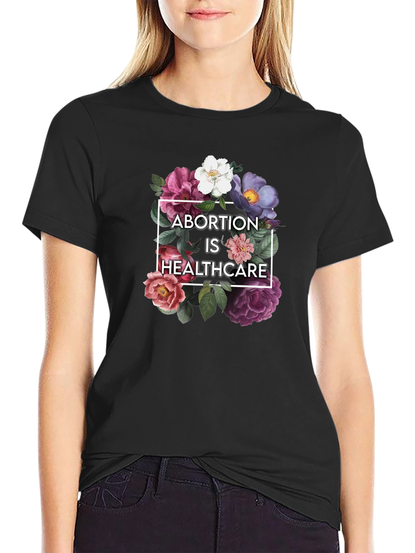 Floral Abortion is Healthcare Black T-Shirt