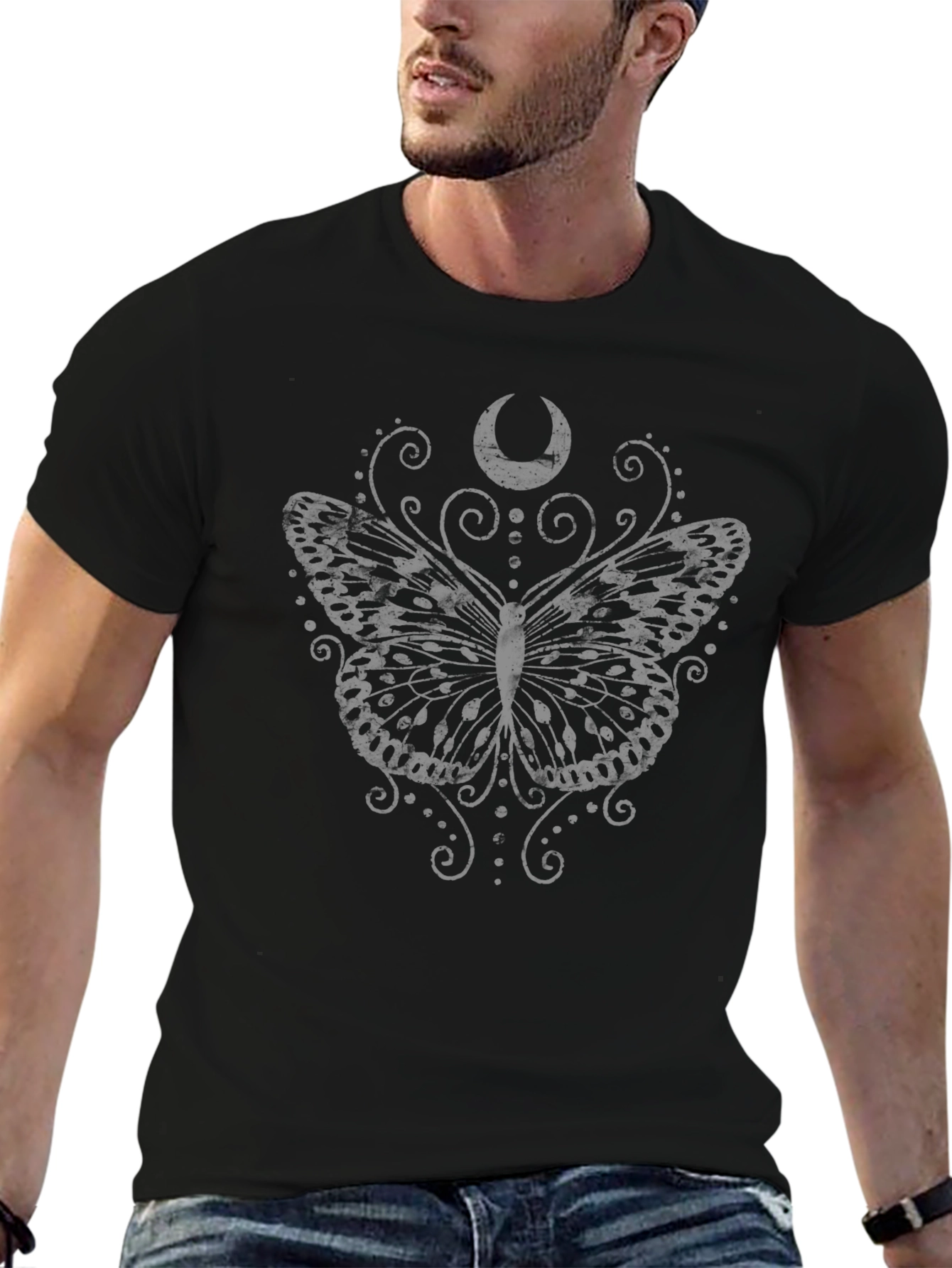 Moon Butterfly Graphic T-Shirt - Black