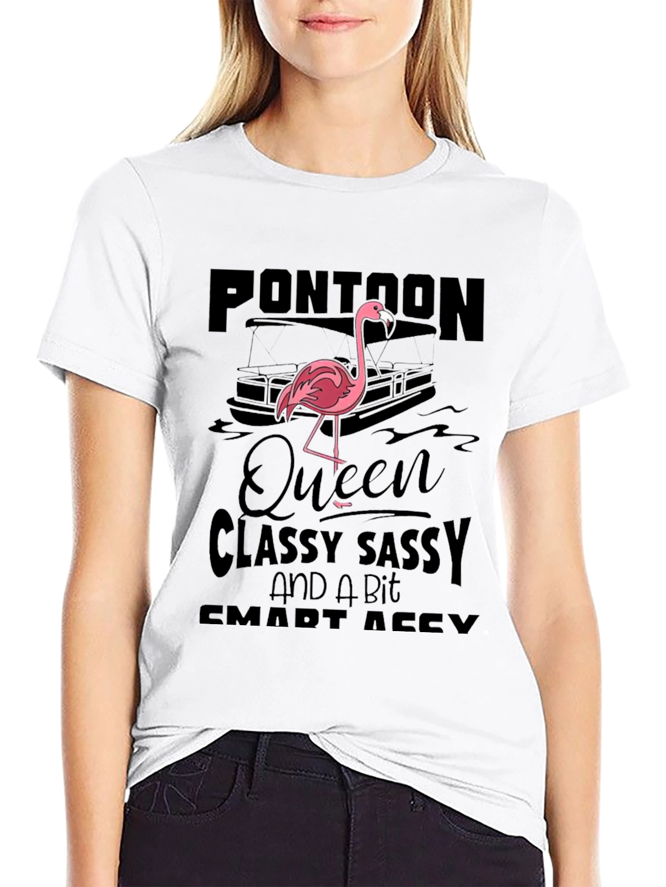 Pontoon Queen Flamingo Graphic T-Shirt
