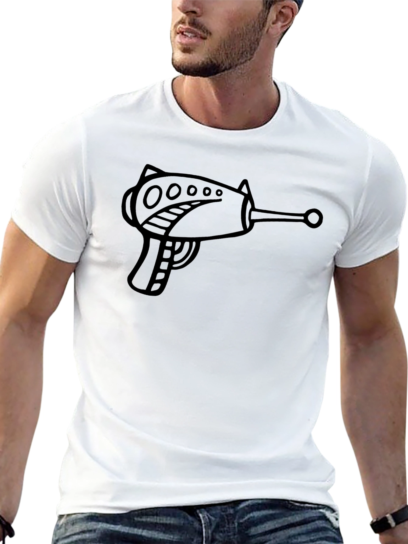 Retro Ray Gun Graphic T-Shirt - Black