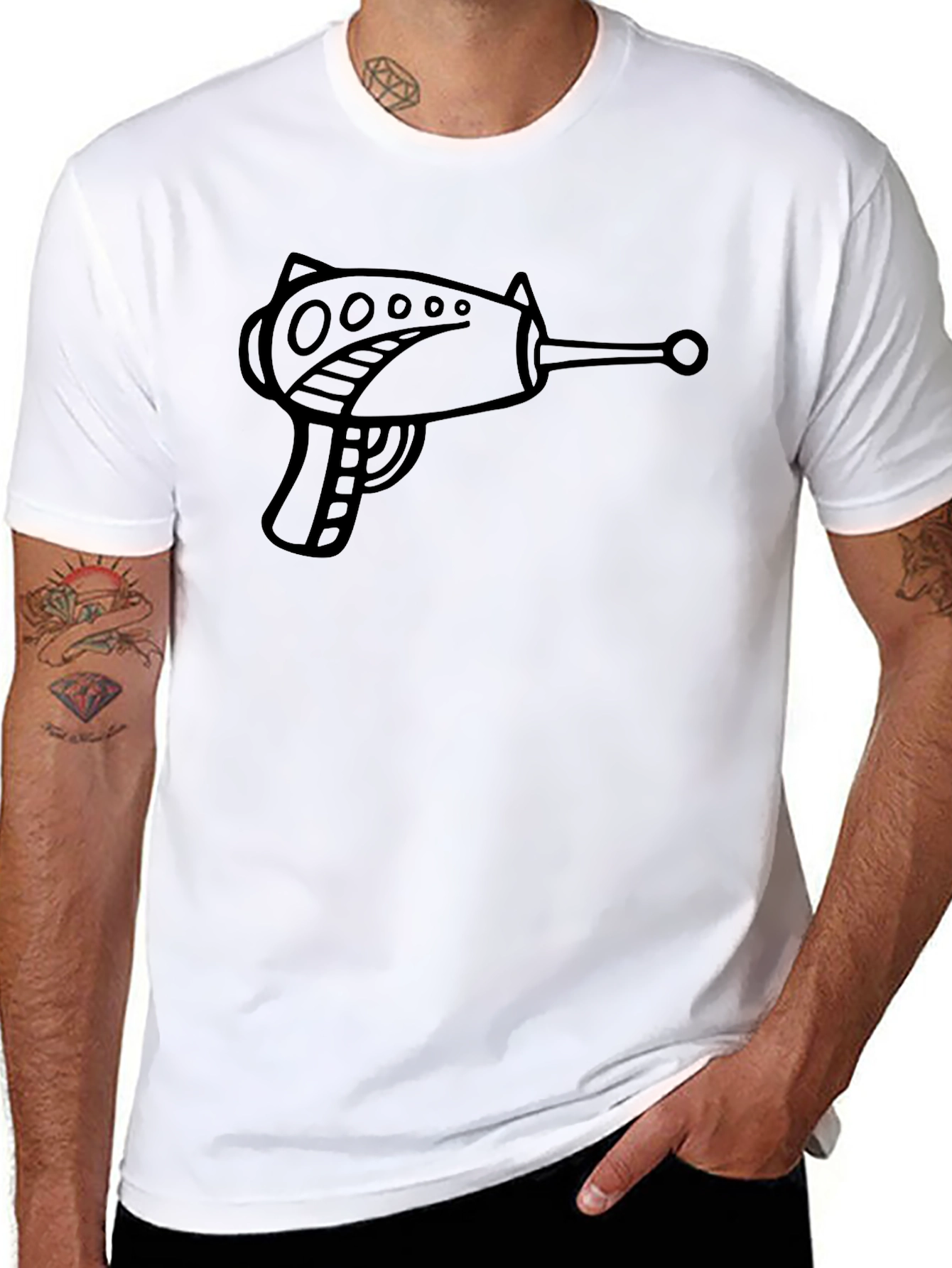 Retro Ray Gun Graphic T-Shirt - Black