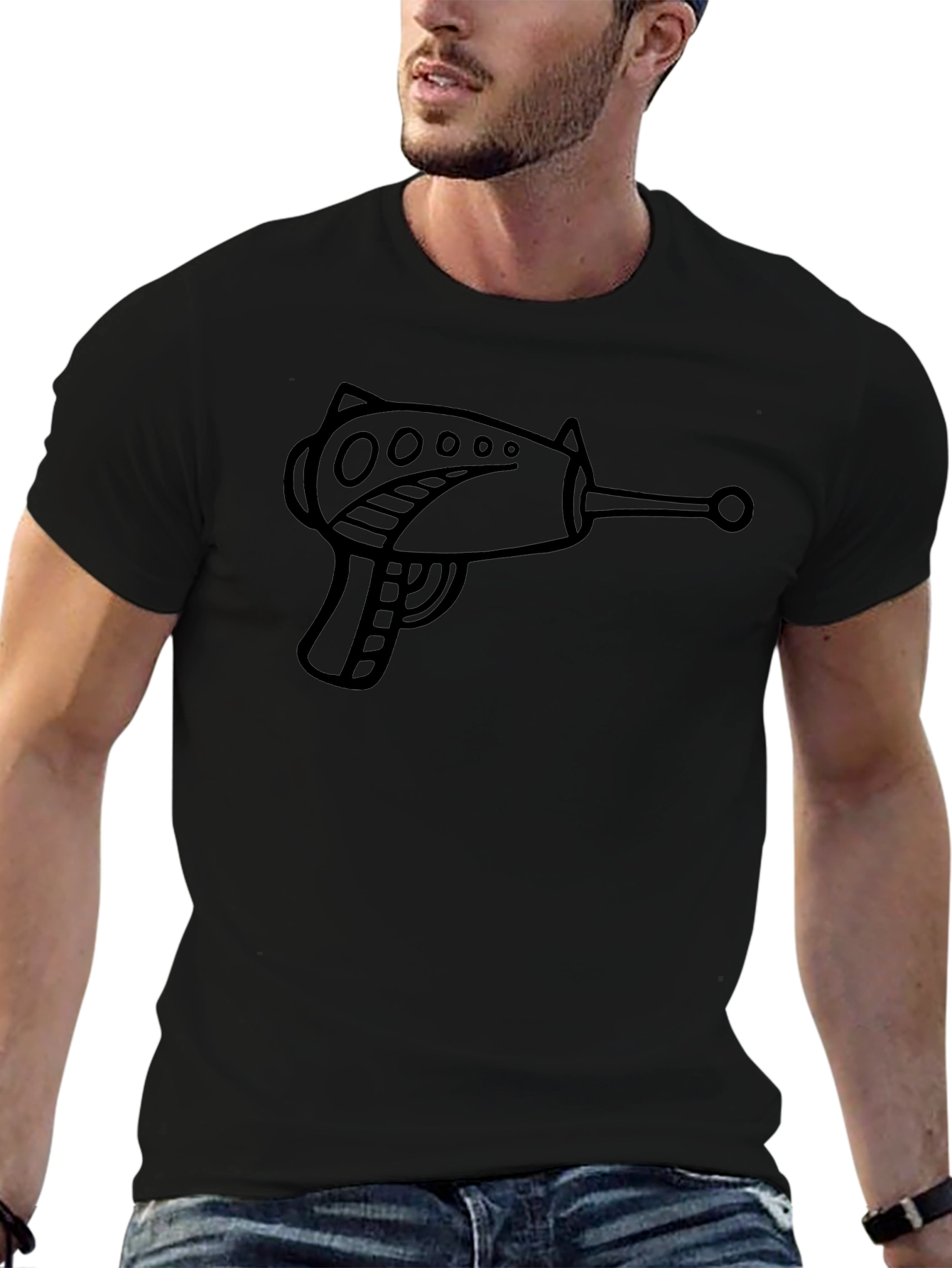 Retro Ray Gun Graphic T-Shirt - Black
