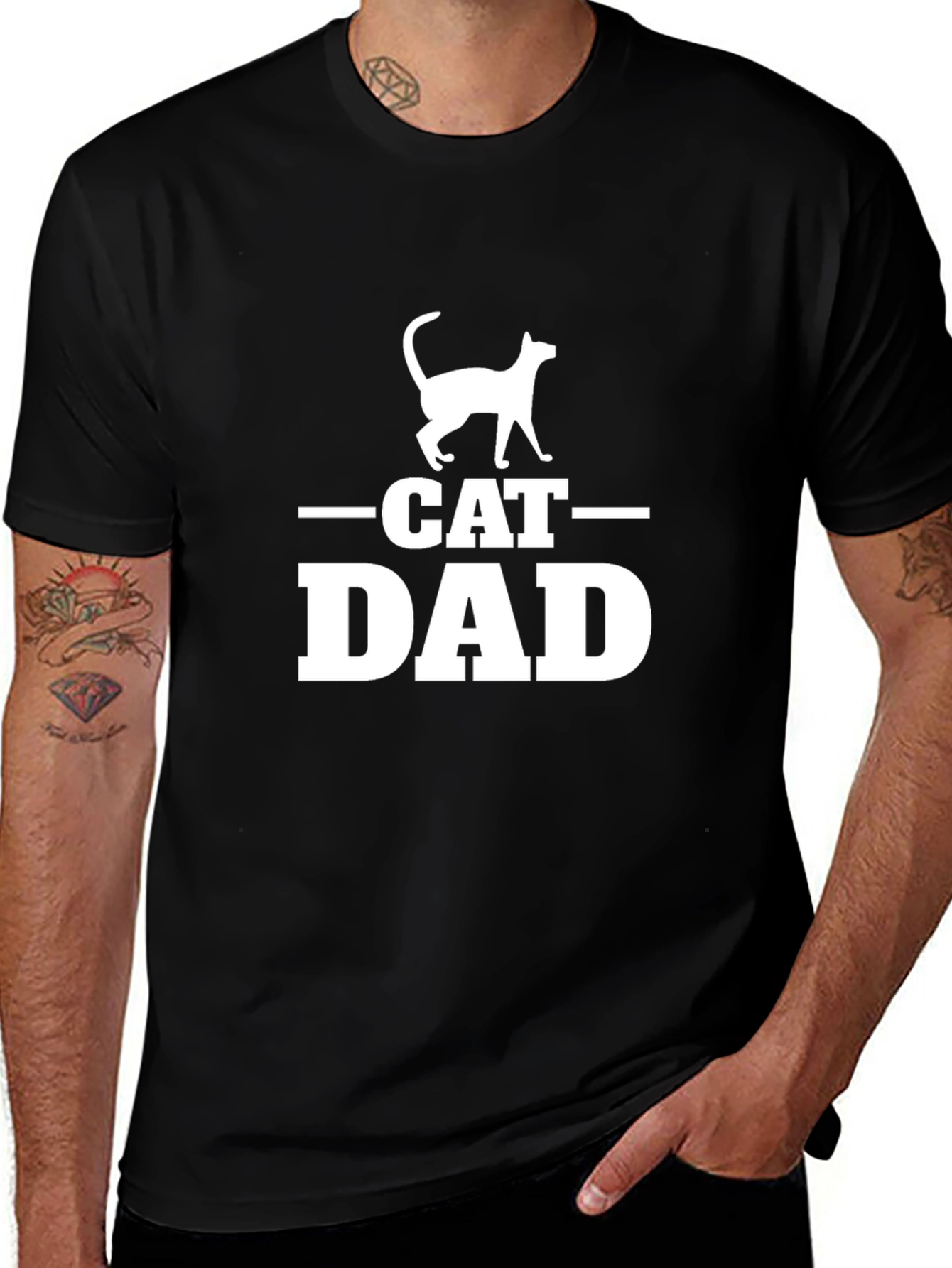Cat Dad Graphic Tee - Black Cotton T-Shirt
