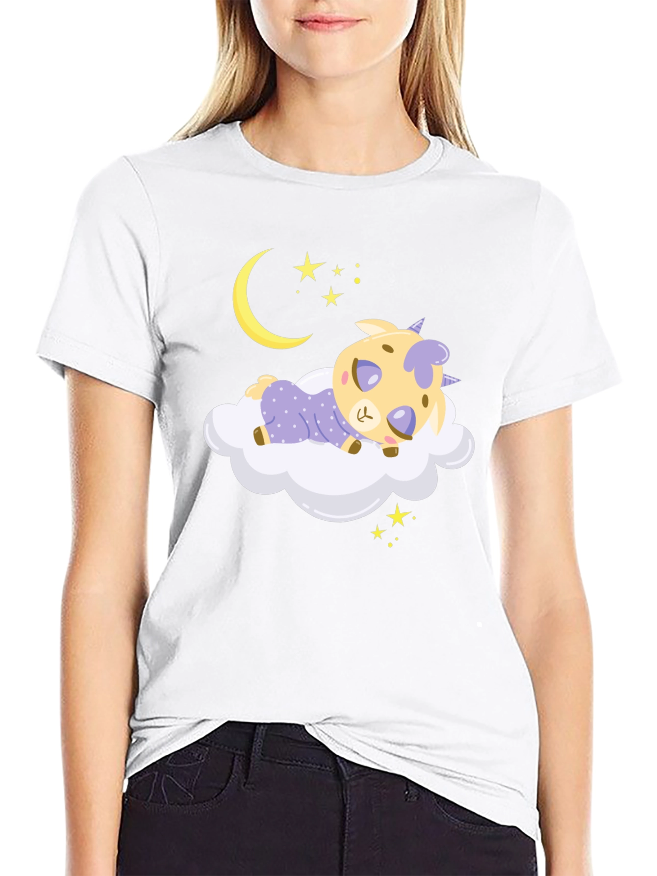Cute Sleeping Goat on Cloud Graphic Tee