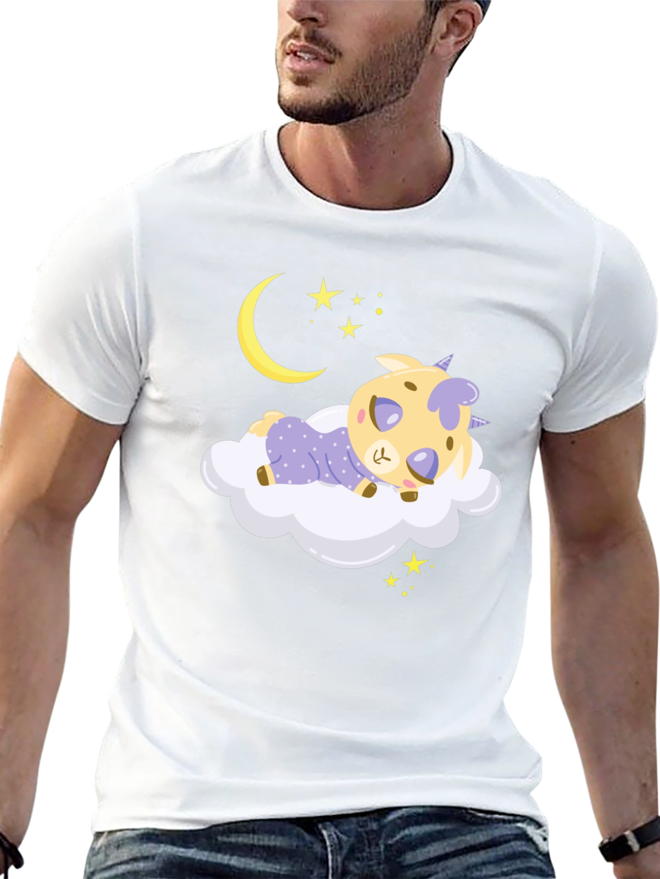 Cute Sleeping Goat on Cloud Graphic Tee