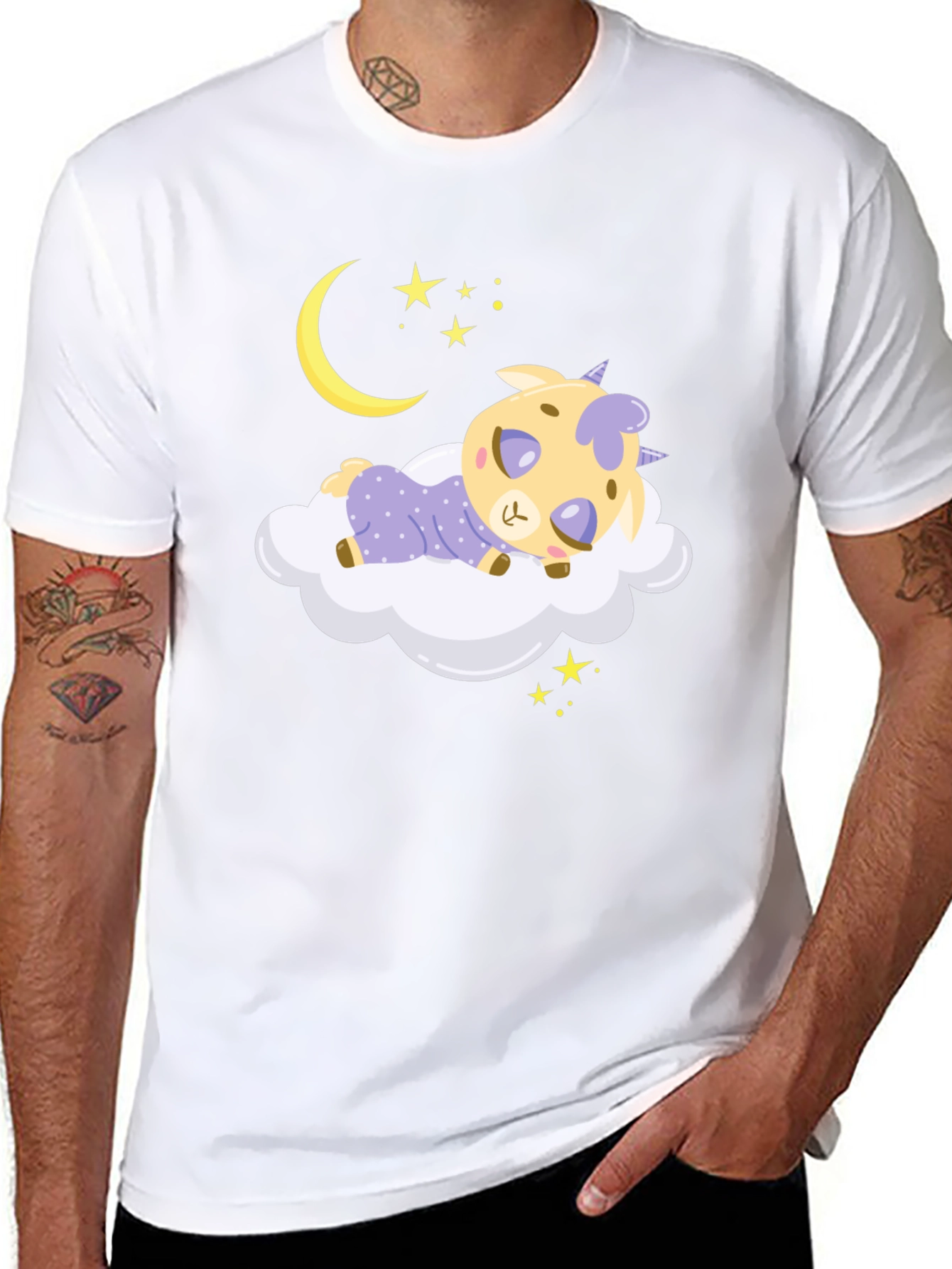 Cute Sleeping Goat on Cloud Graphic Tee
