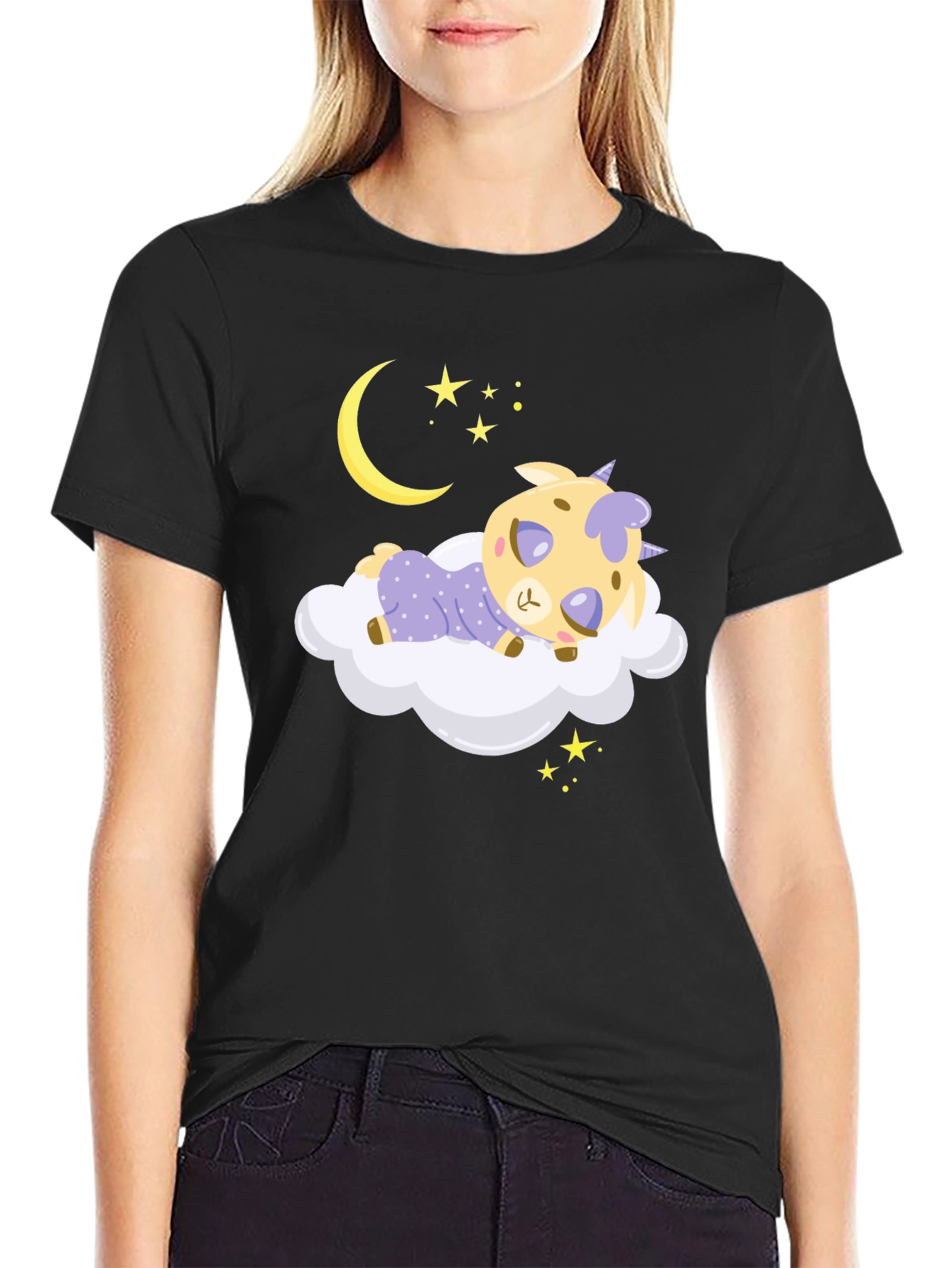Cute Sleeping Goat on Cloud Graphic Tee