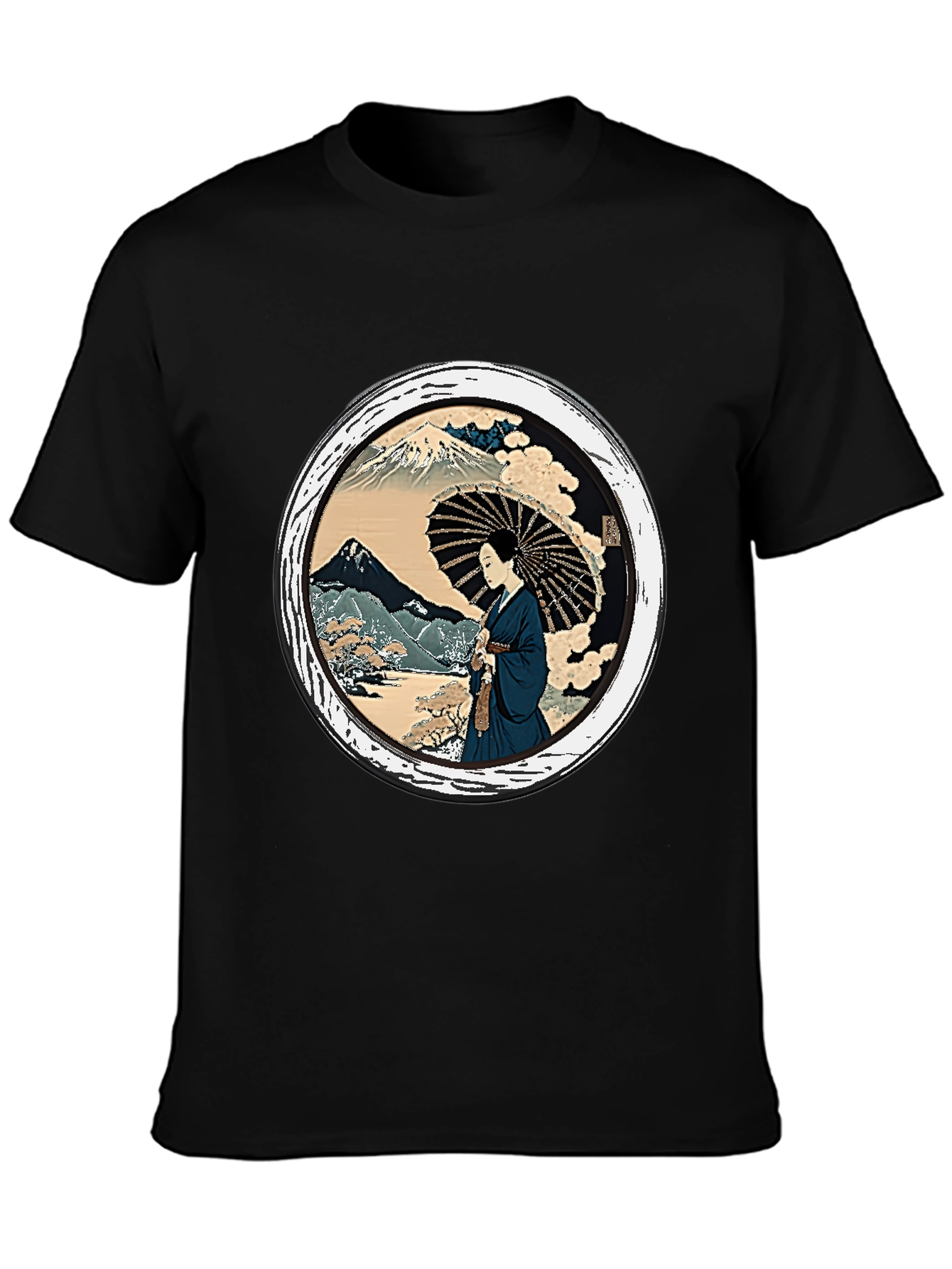 Japanese Art T-Shirt - Geisha & Mount Fuji Design