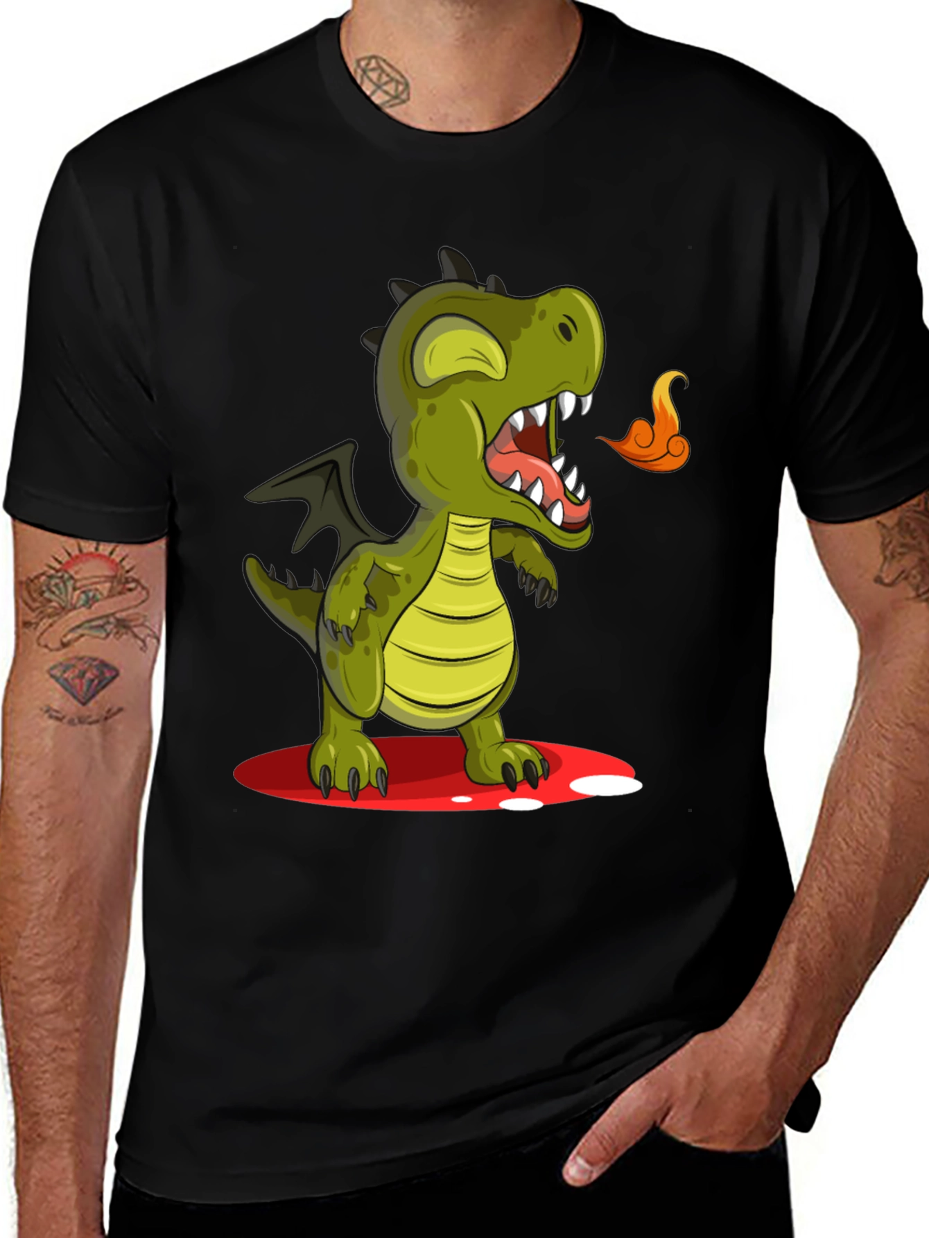 Cute Dragon Graphic Tee - Mens Black T-Shirt