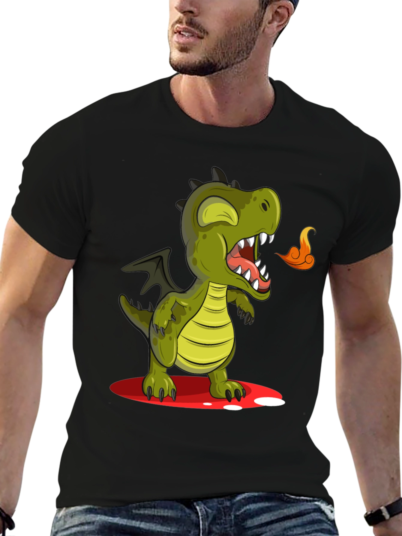 Cute Dragon Graphic Tee - Mens Black T-Shirt