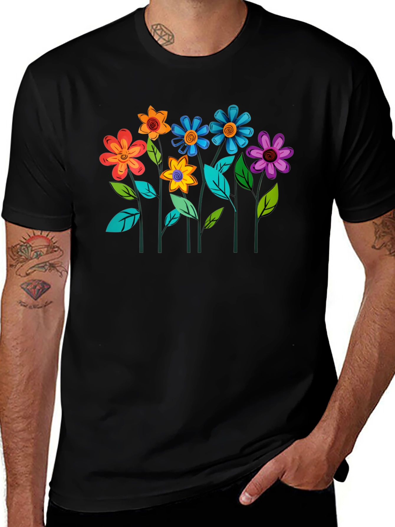 Floral Graphic Black T-Shirt