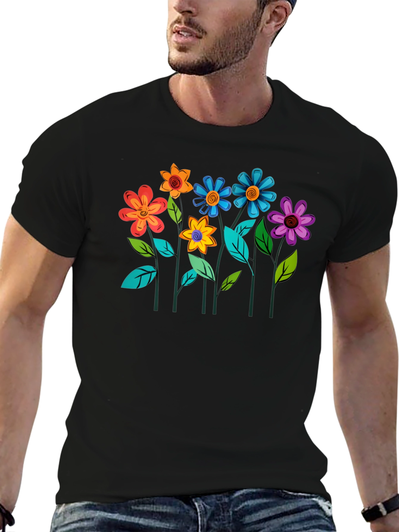 Floral Graphic Black T-Shirt