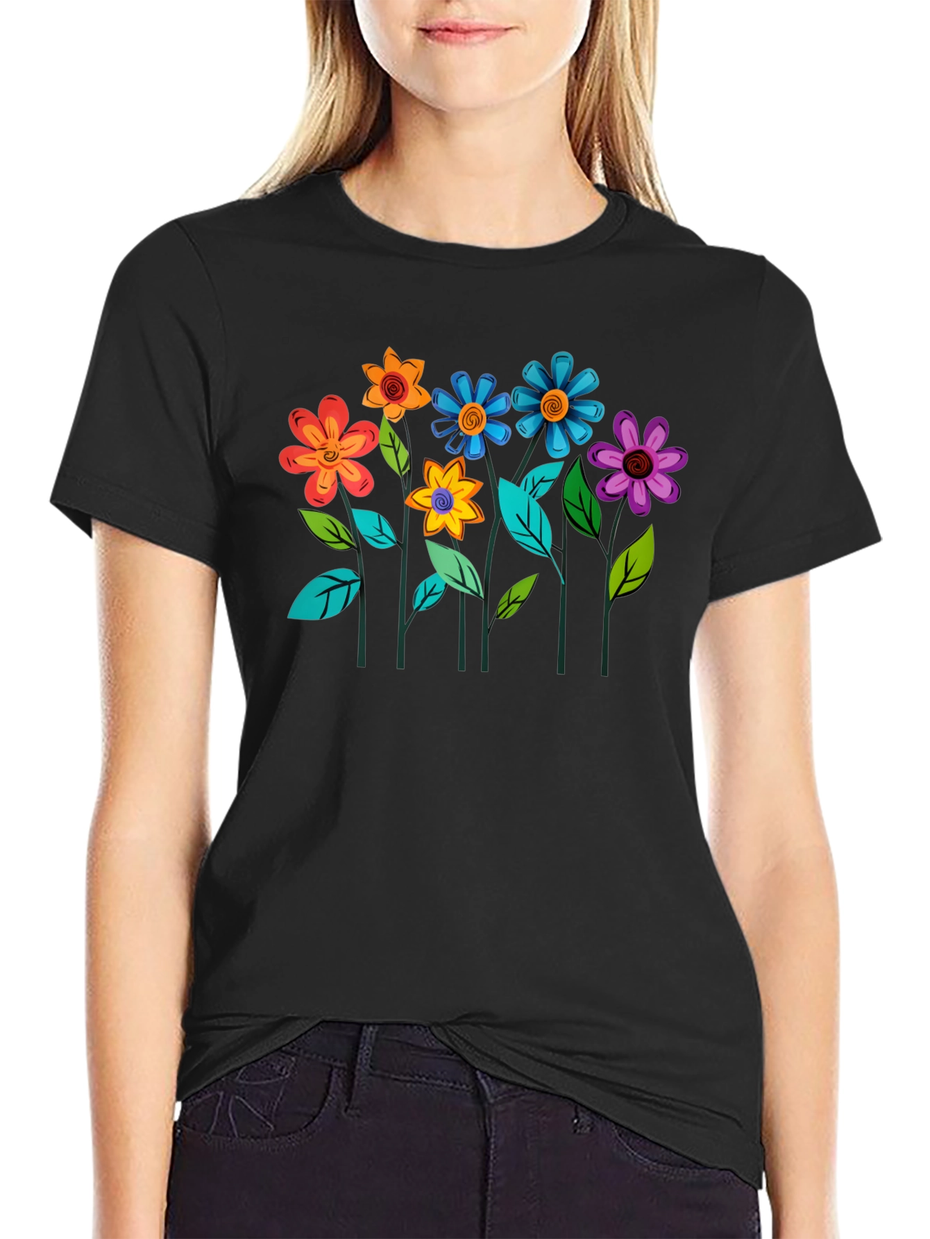 Floral Graphic Black T-Shirt