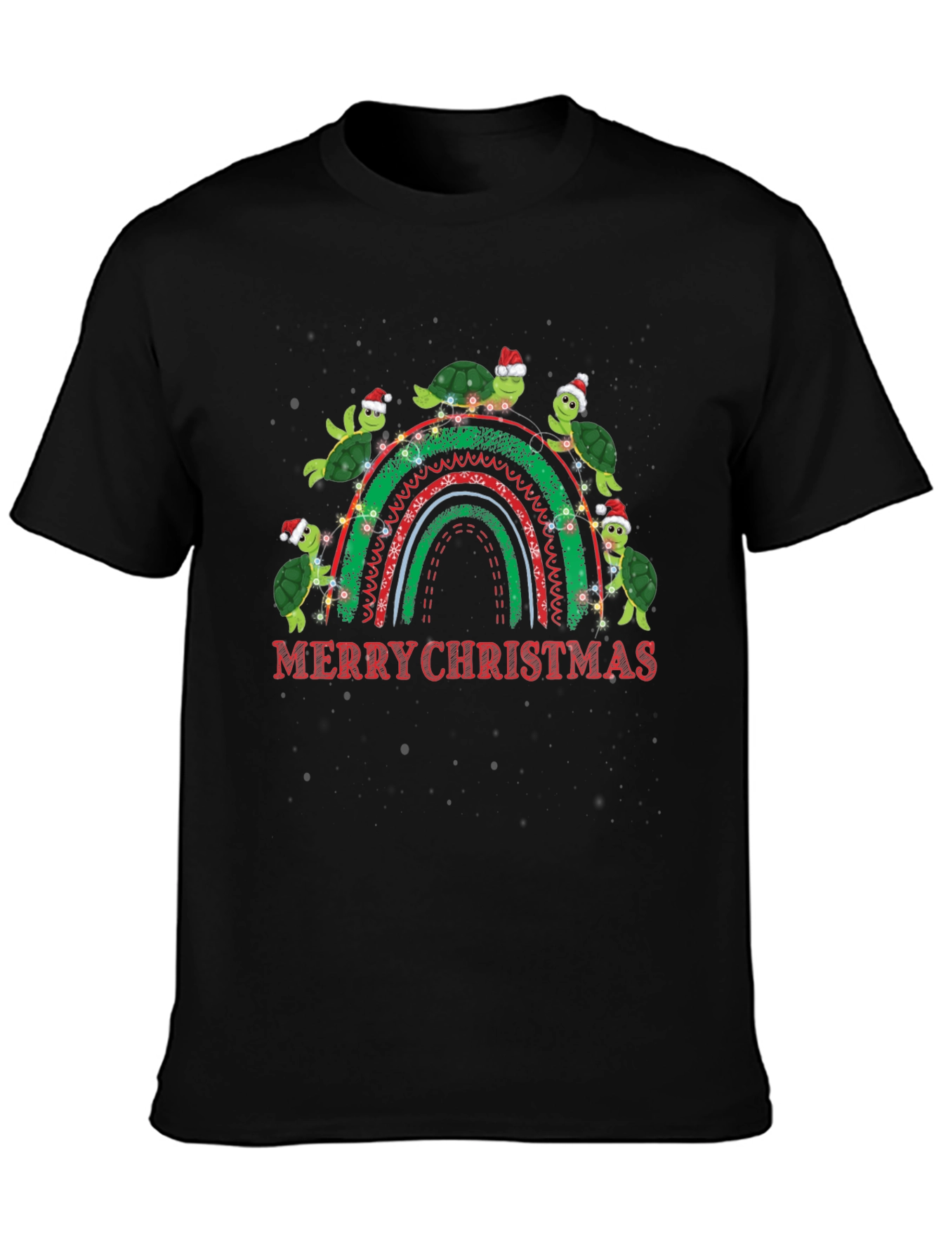 Merry Christmas Turtles Rainbow Graphic T-Shirt