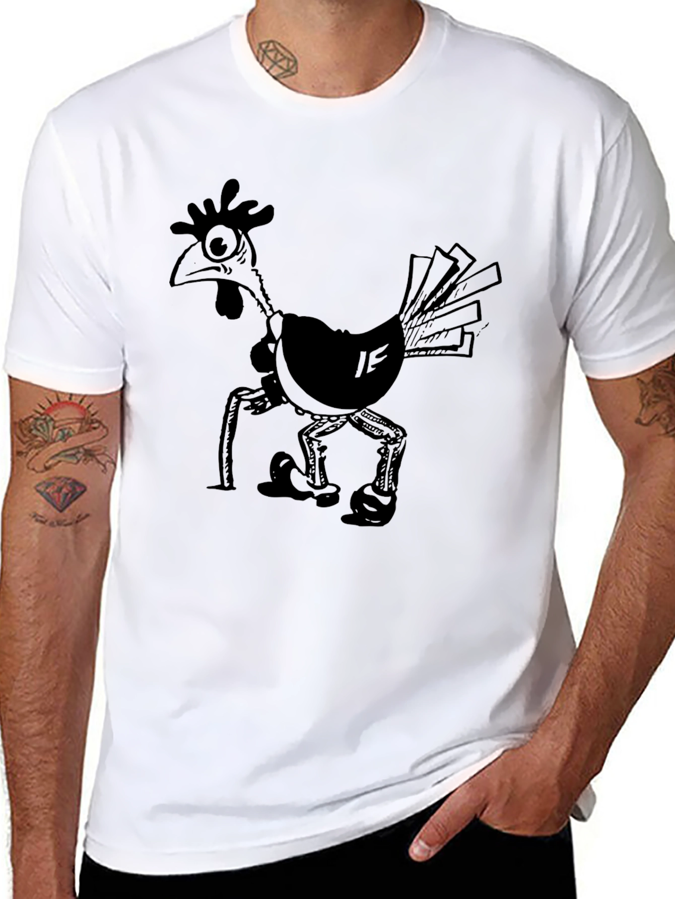 Cartoon Chicken Graphic Print Mens T-Shirt