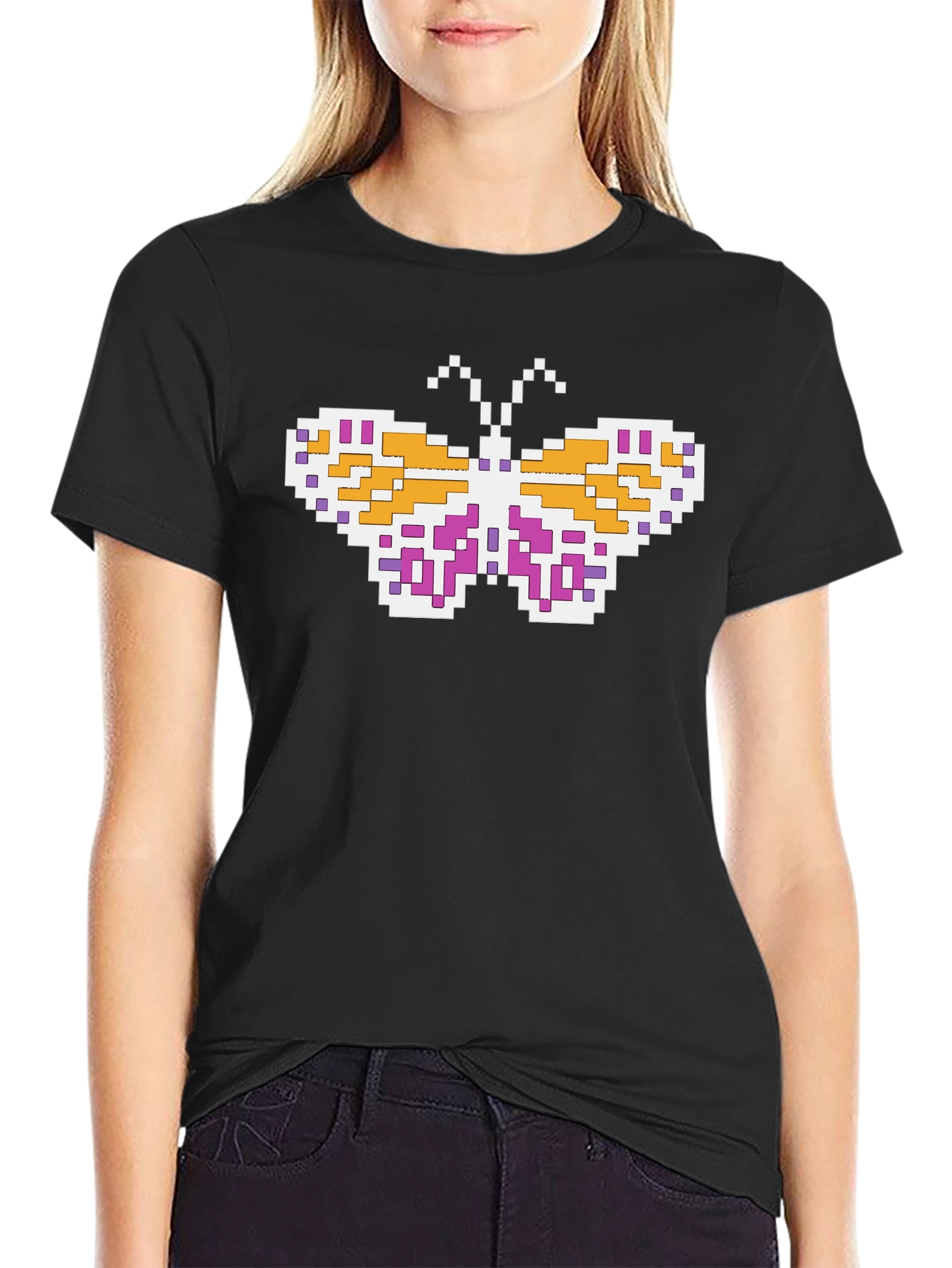 Pixel Butterfly Black T-Shirt