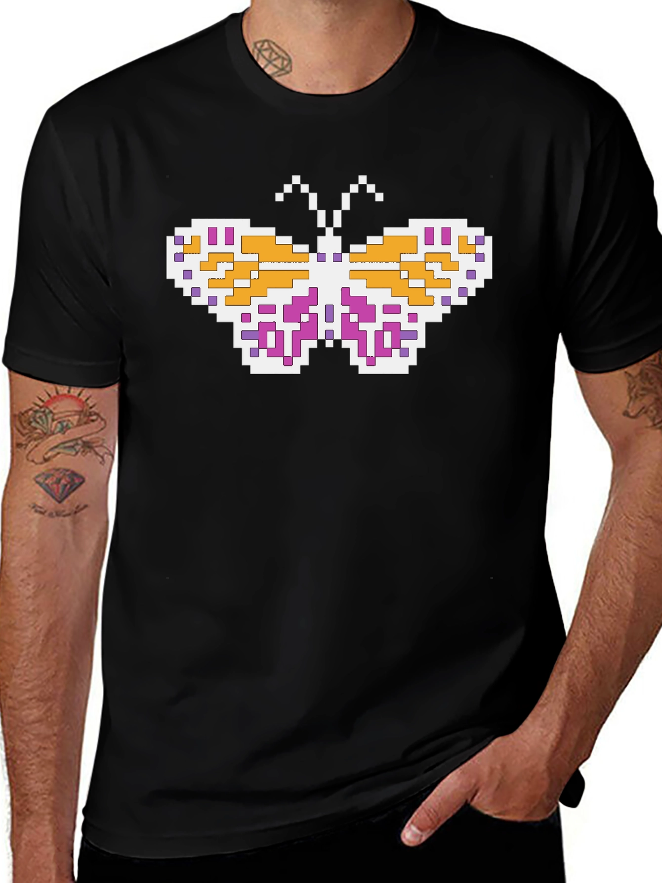 Pixel Butterfly Black T-Shirt