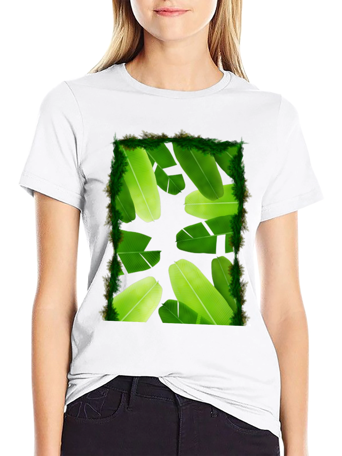 Banana Leaf Print Black T-Shirt