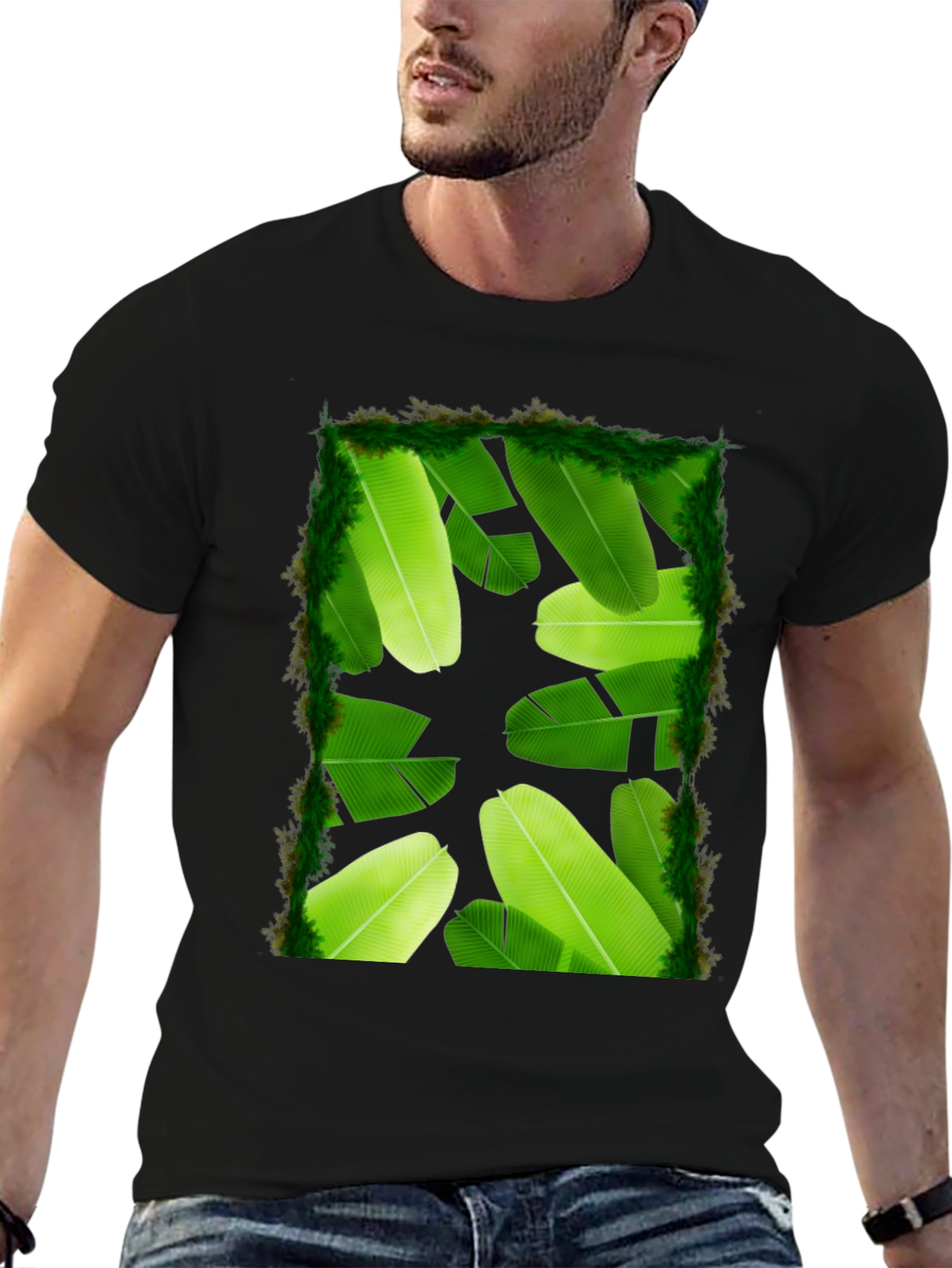 Banana Leaf Print Black T-Shirt