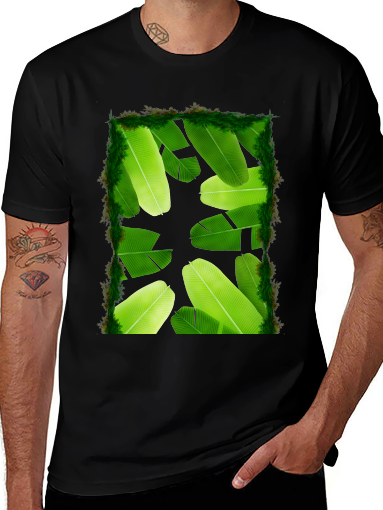 Banana Leaf Print Black T-Shirt