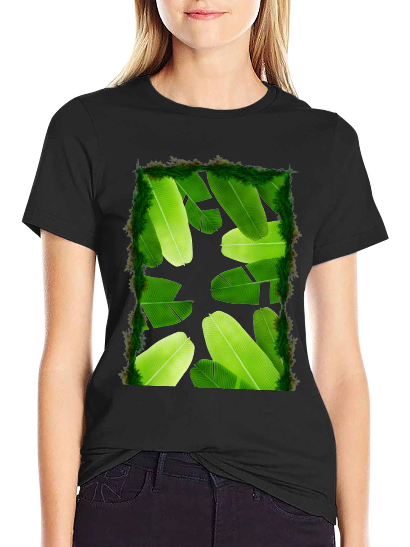 Banana Leaf Print Black T-Shirt