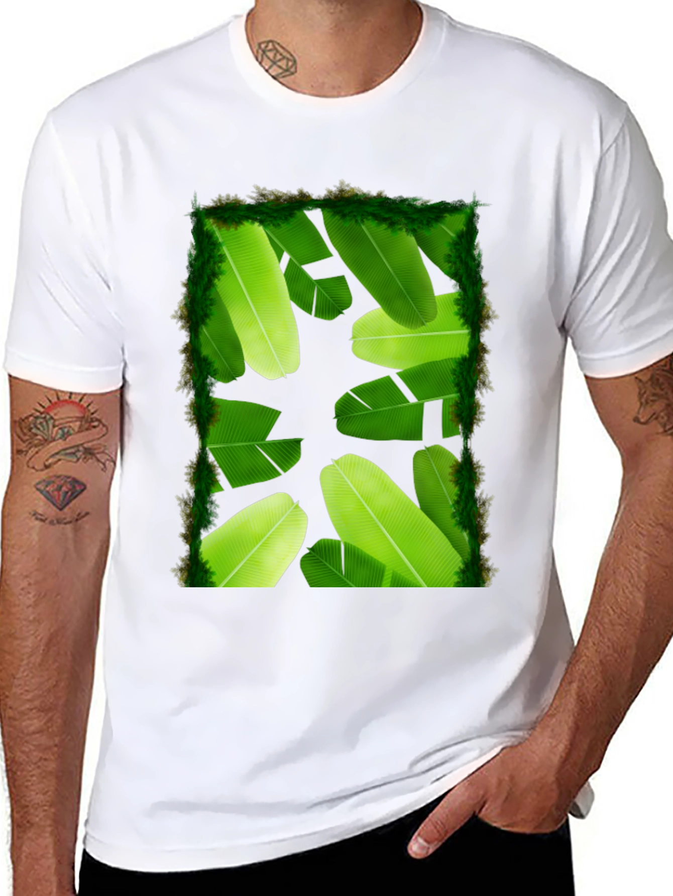 Banana Leaf Print Black T-Shirt