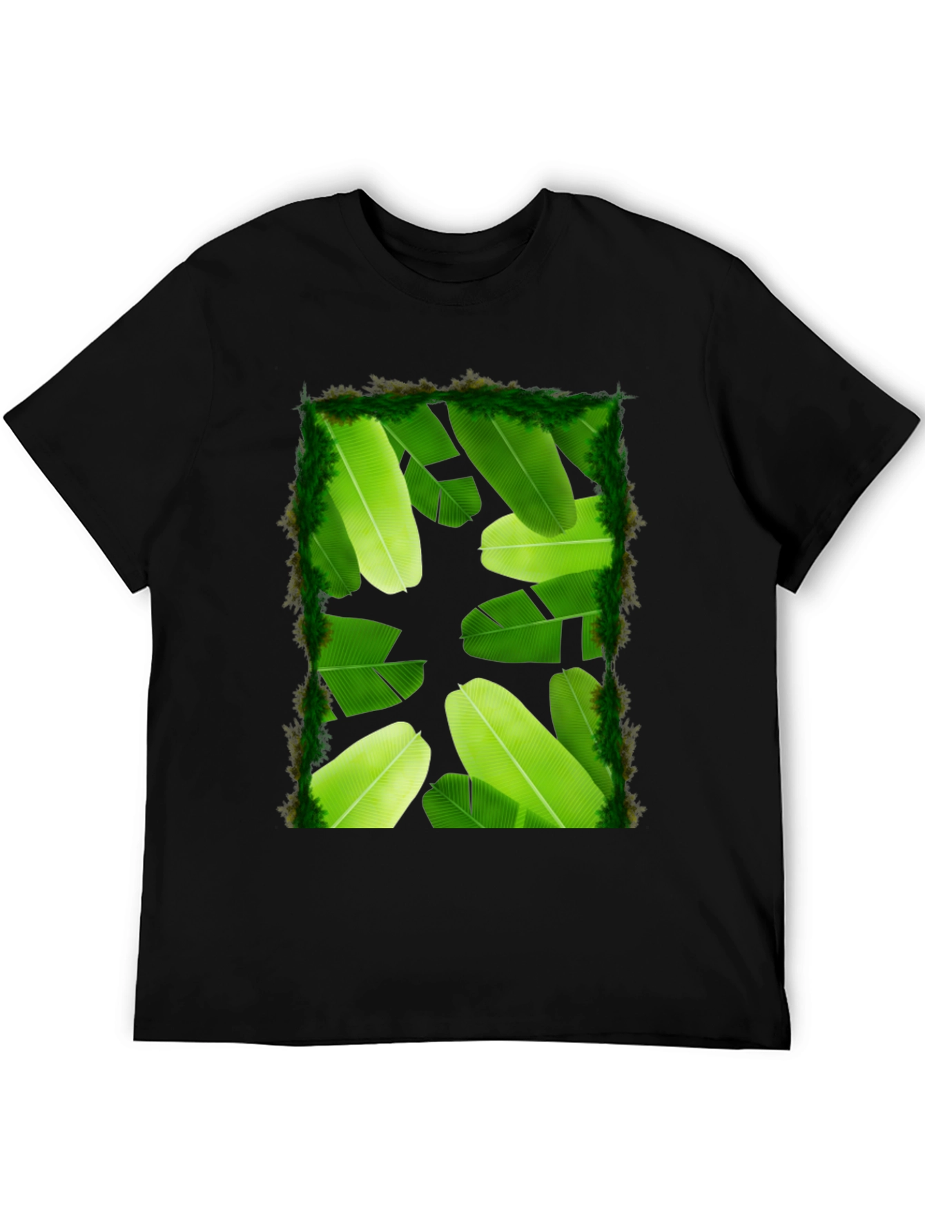 Banana Leaf Print Black T-Shirt