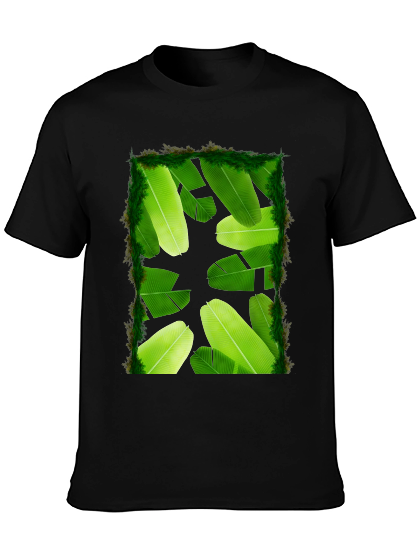 Banana Leaf Print Black T-Shirt