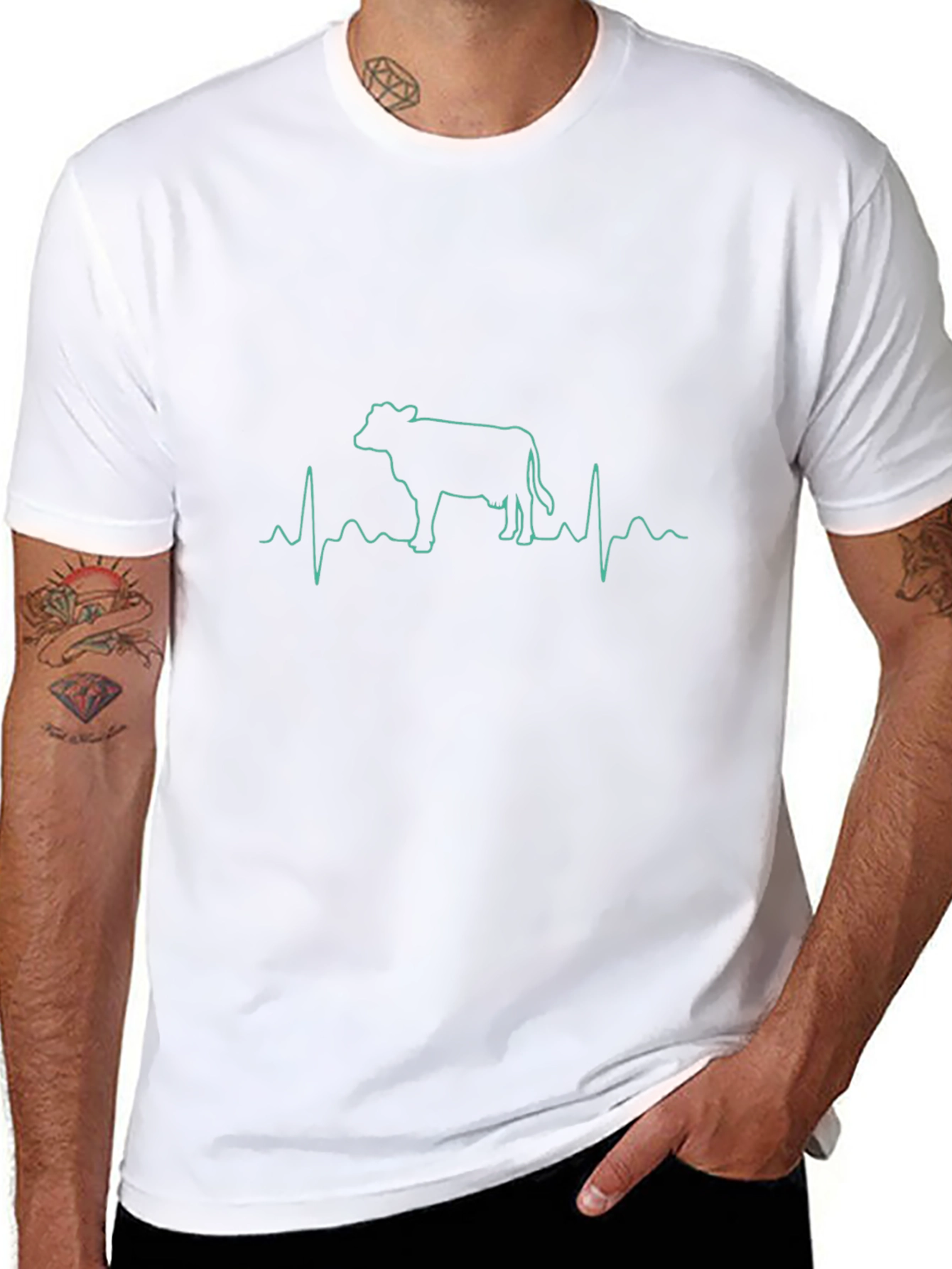 Cow Heartbeat Graphic Tee - Black
