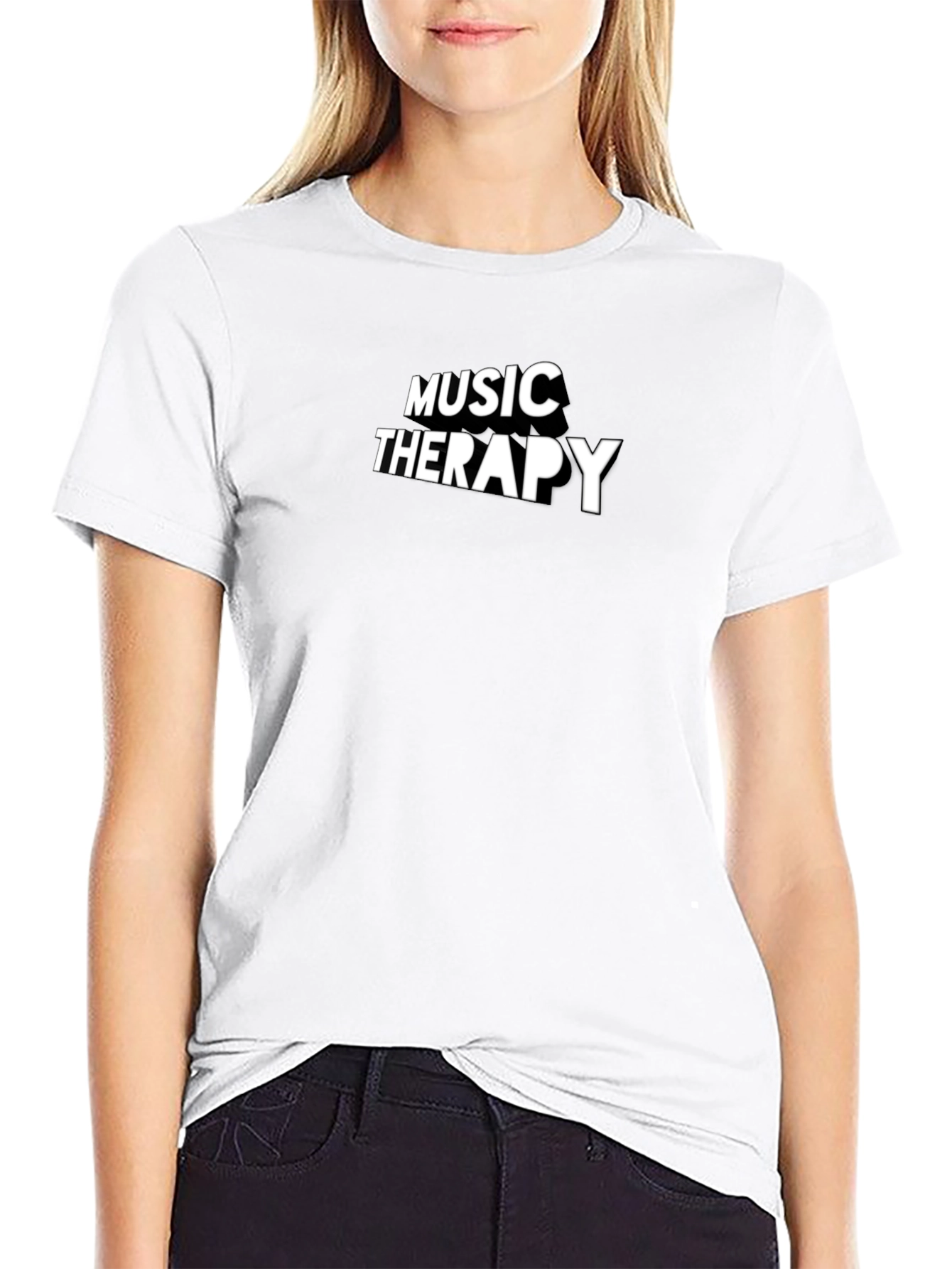 Music Therapy Graphic Tee - Black Casual T-Shirt