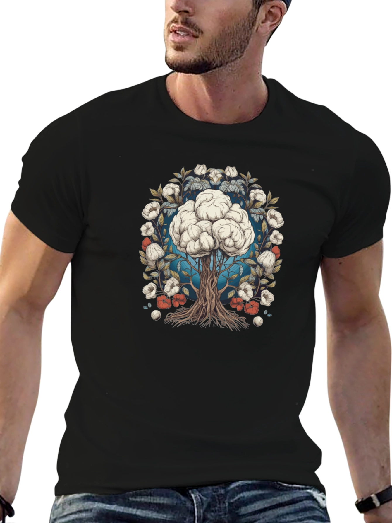 Brain Tree Graphic Tee - Black Cotton Blend T-Shirt