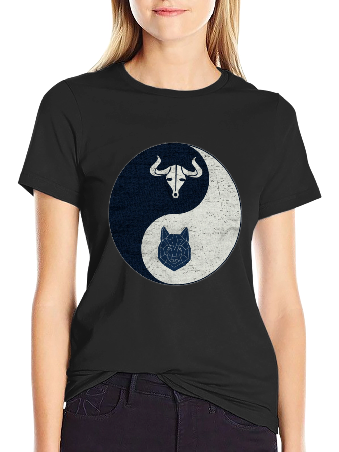 Yin Yang Bull Wolf Graphic Tee - Balance Design