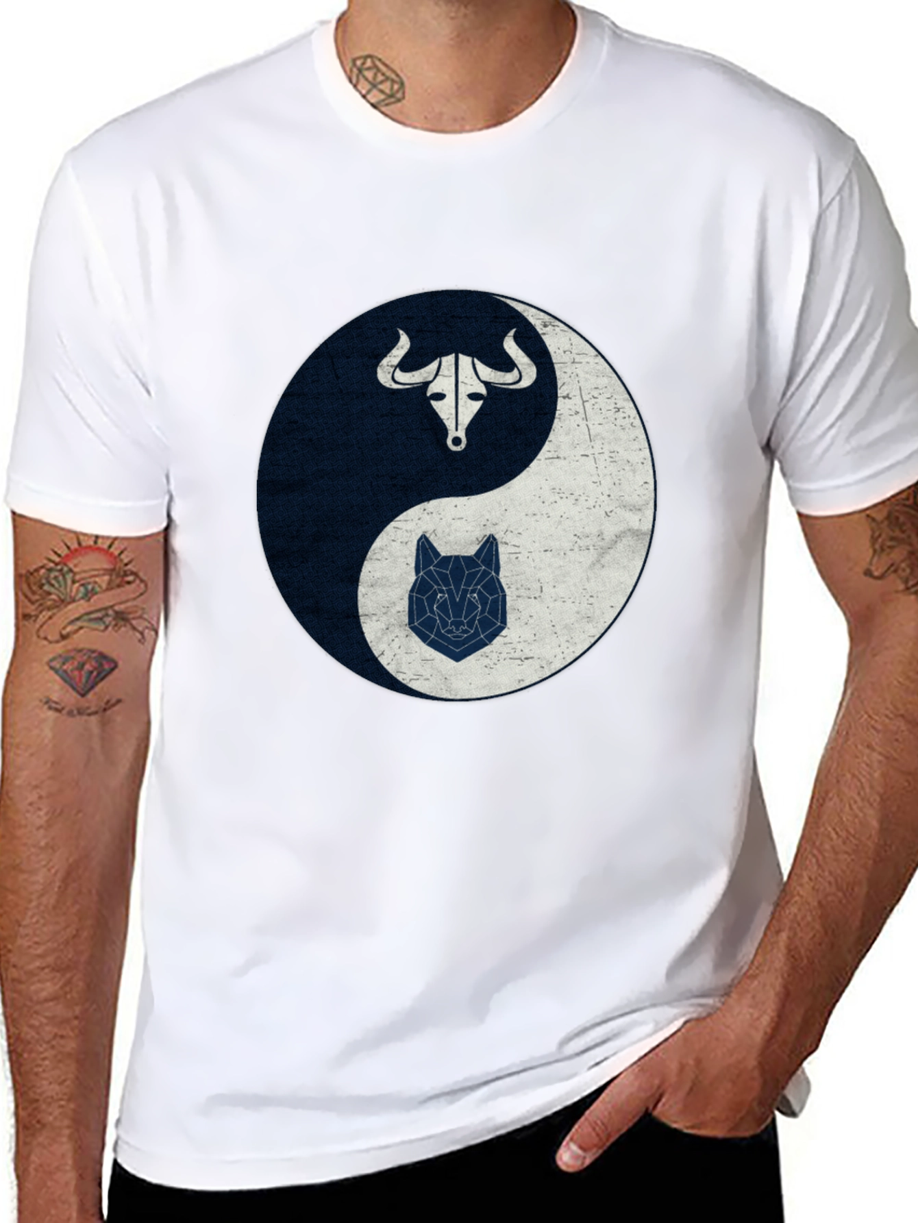 Yin Yang Bull Wolf Graphic Tee - Balance Design