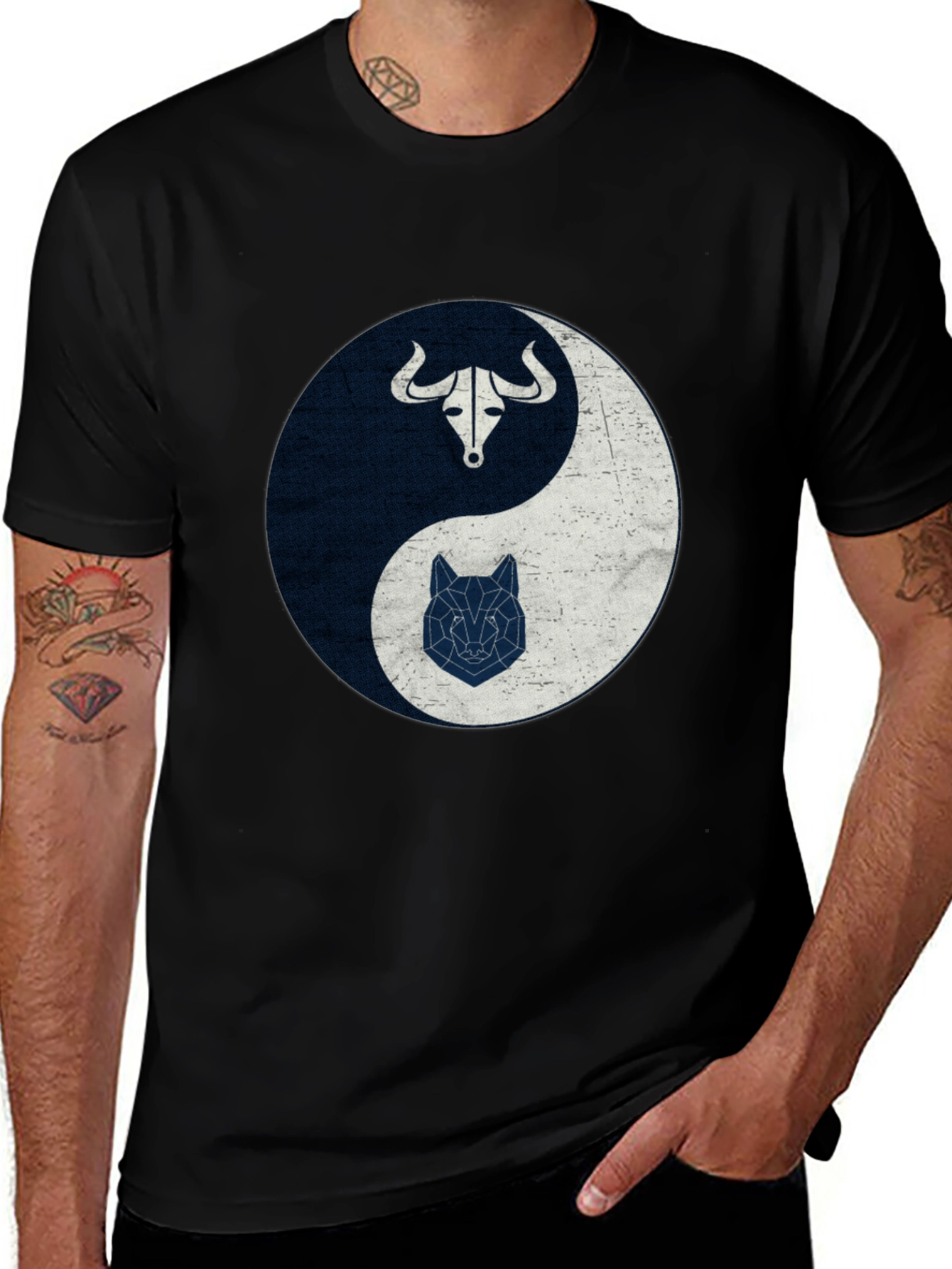 Yin Yang Bull Wolf Graphic Tee - Balance Design