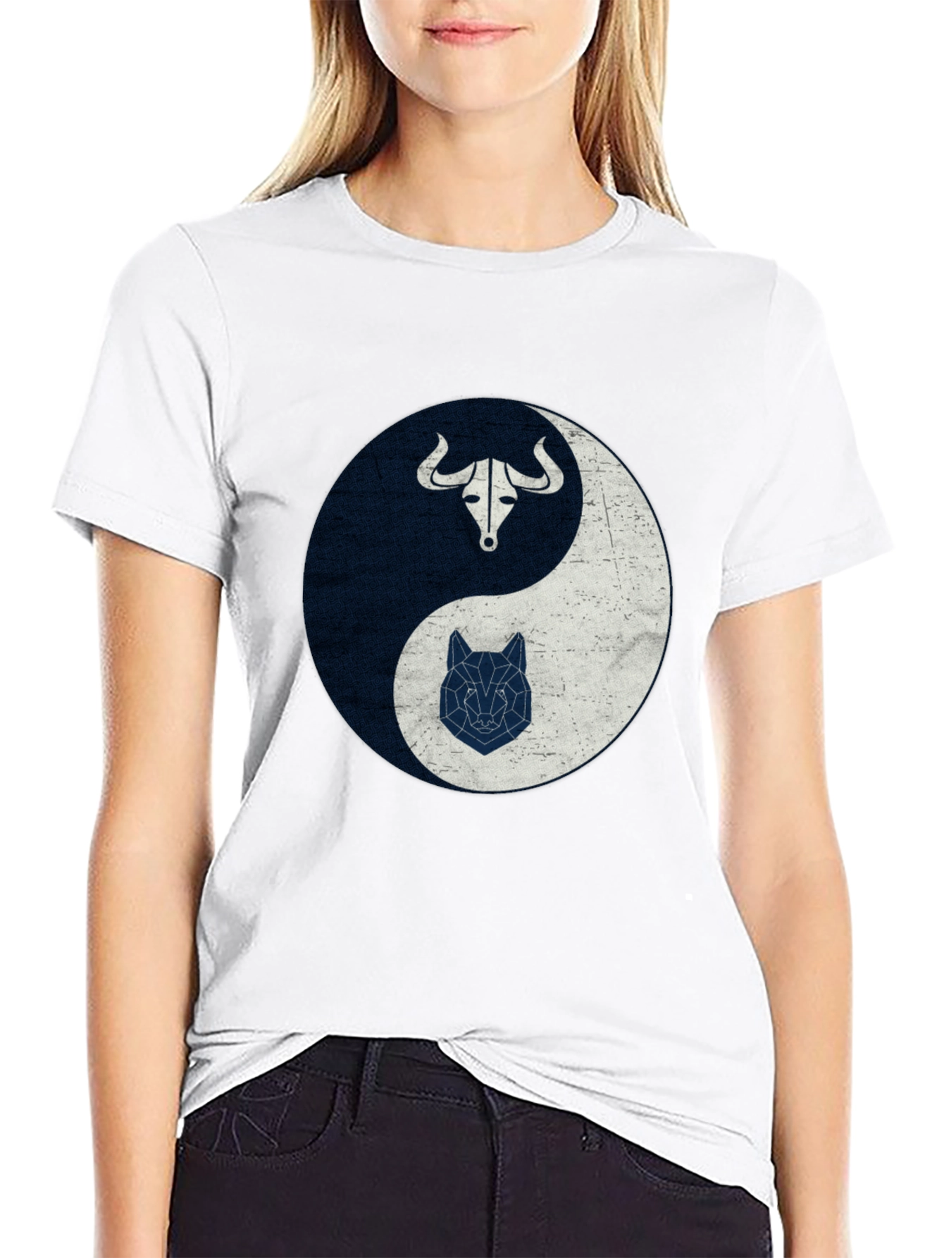 Yin Yang Bull Wolf Graphic Tee - Balance Design