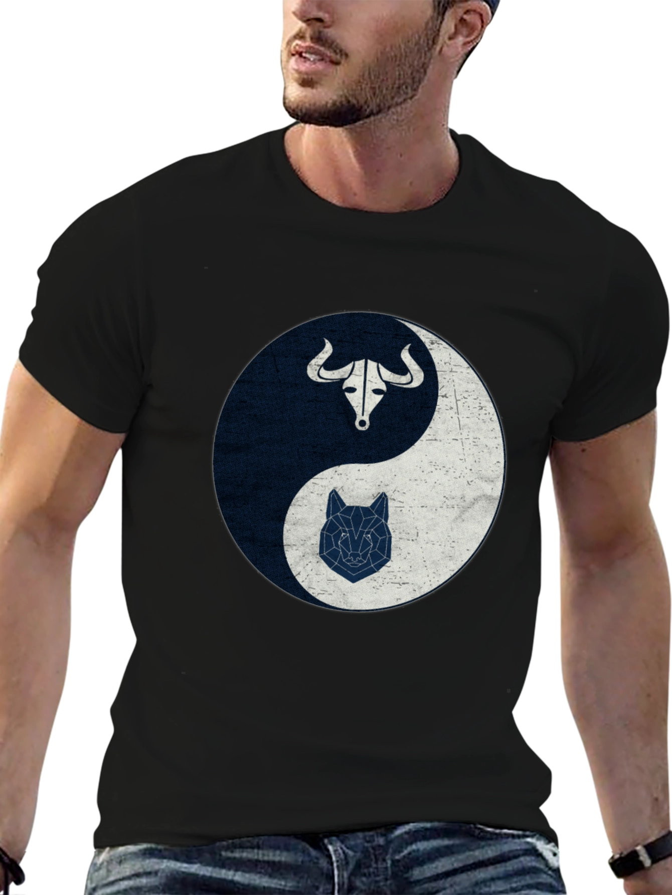 Yin Yang Bull Wolf Graphic Tee - Balance Design