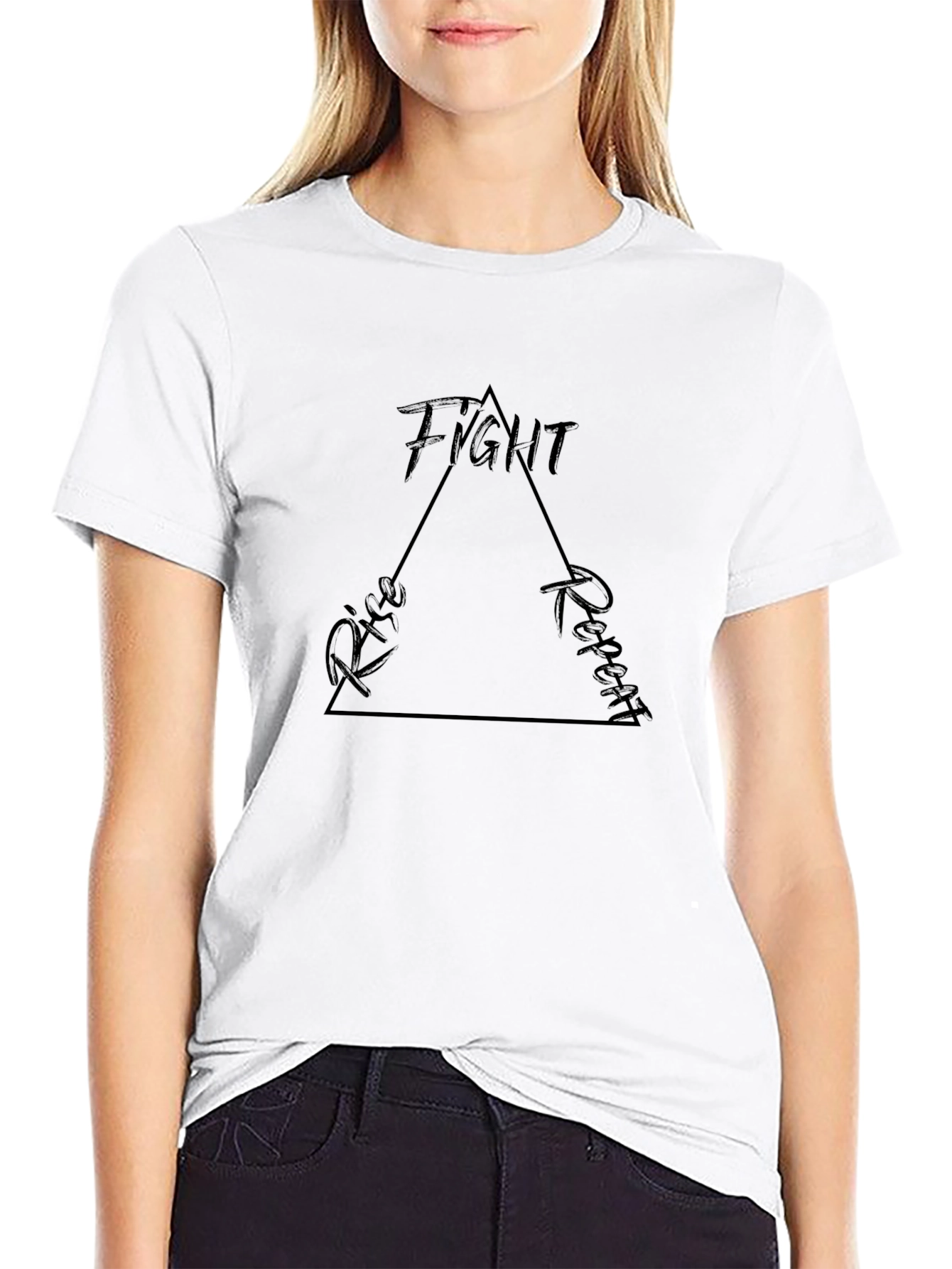 Fight Rise Repeat Graphic Tee - Black Cotton T-Shirt