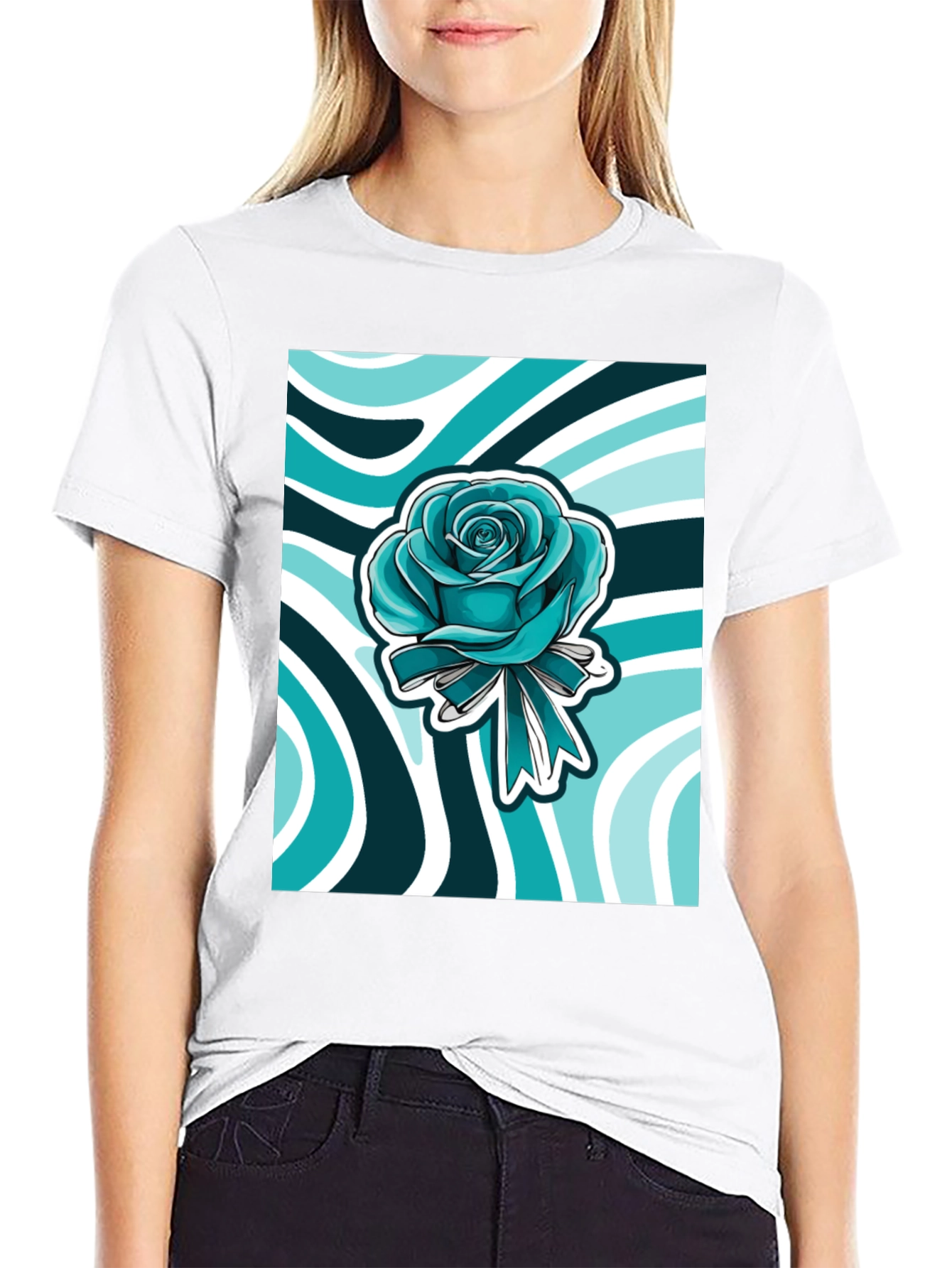 Blue Rose Graphic Print Tee
