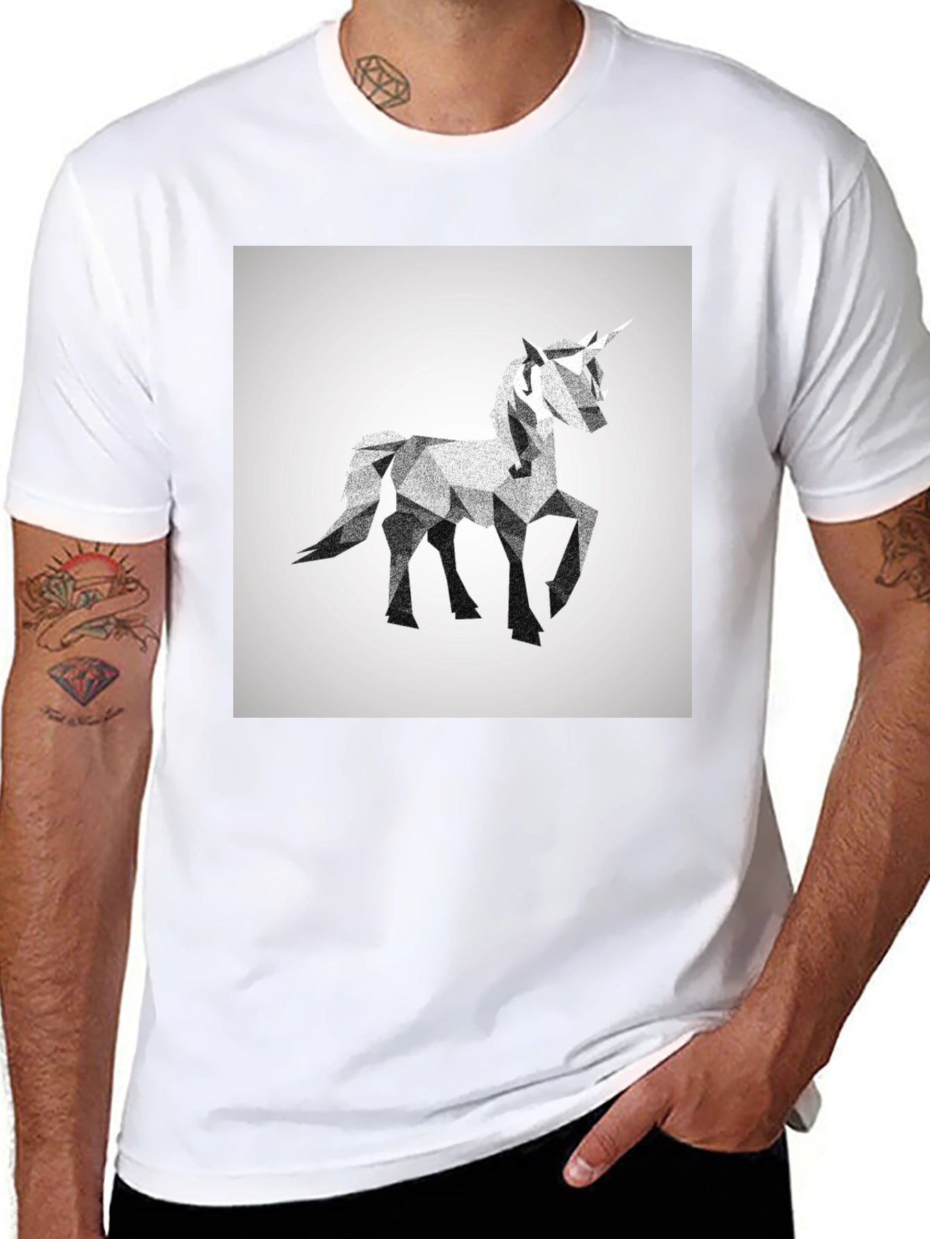 Geometric Unicorn Graphic Tee - Black
