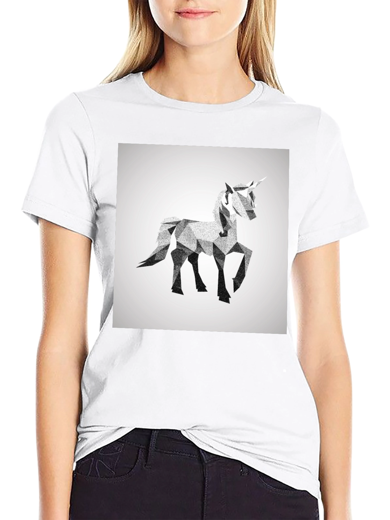 Geometric Unicorn Graphic Tee - Black