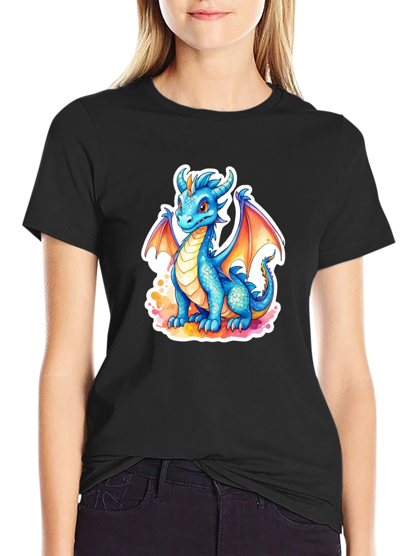 Cute Blue Dragon Graphic Tee - Fantasy T-Shirt