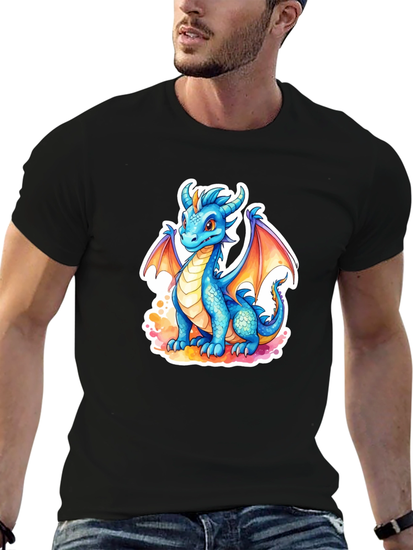 Cute Blue Dragon Graphic Tee - Fantasy T-Shirt