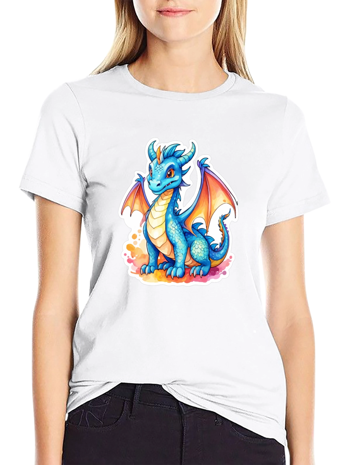 Cute Blue Dragon Graphic Tee - Fantasy T-Shirt